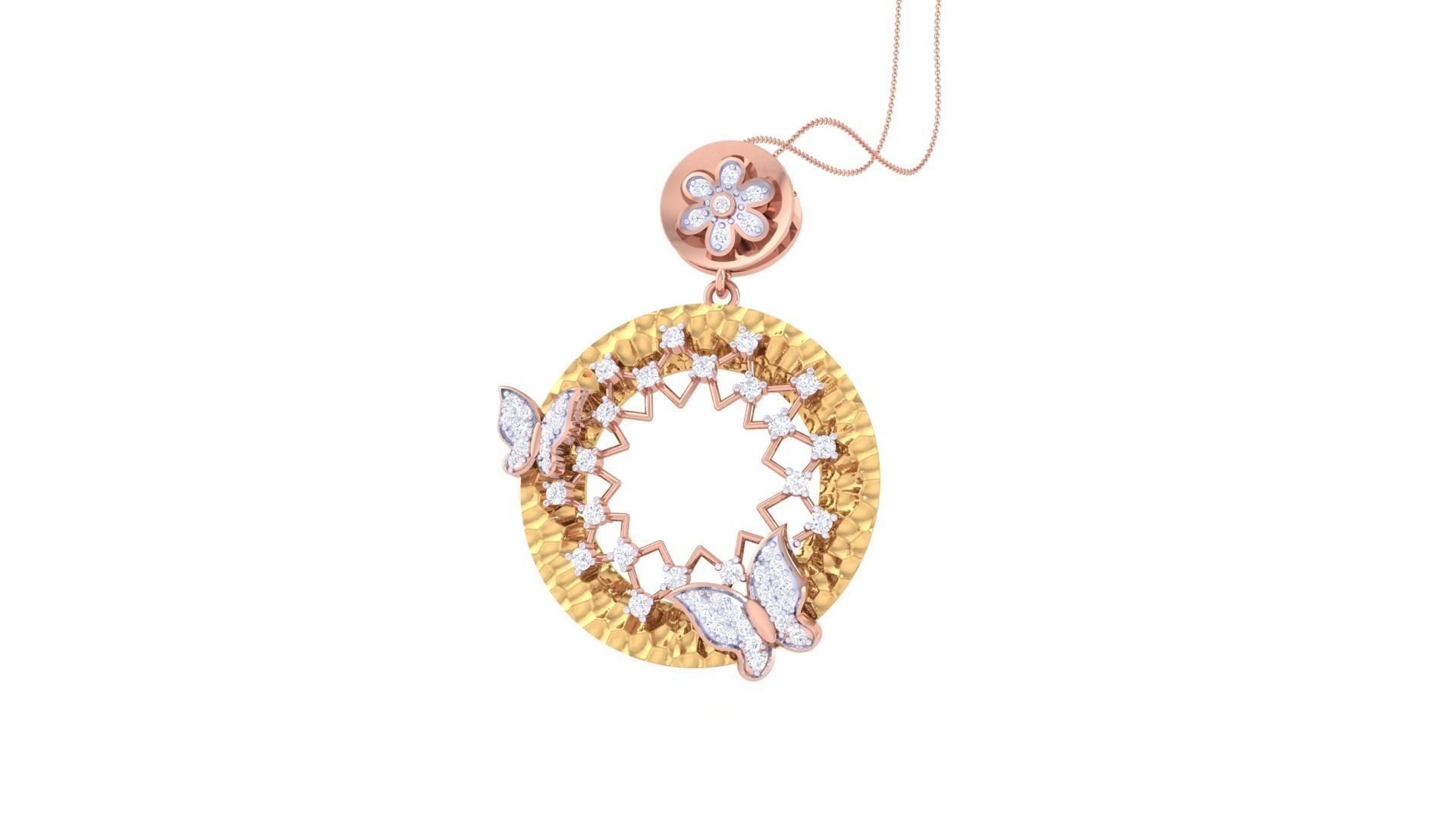 Butterfly on Flower High Jewelry Pendant Earrings Set 3dm stl 3D print model_3