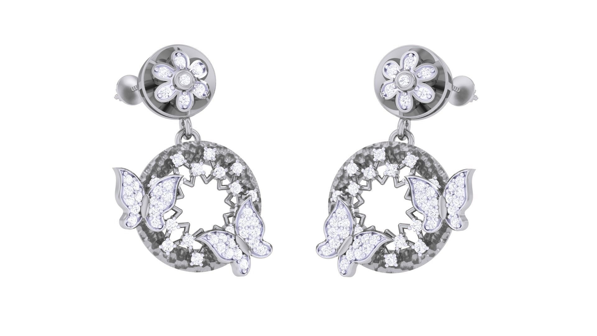 Butterfly on Flower High Jewelry Pendant Earrings Set 3dm stl 3D print model_15