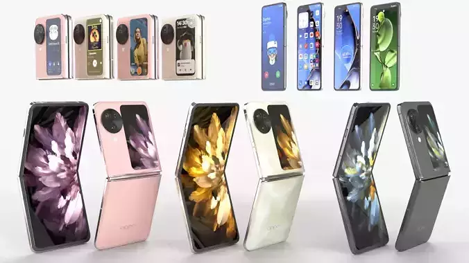 OPPO Find N3 Flip rigged animated  all colors 3D model