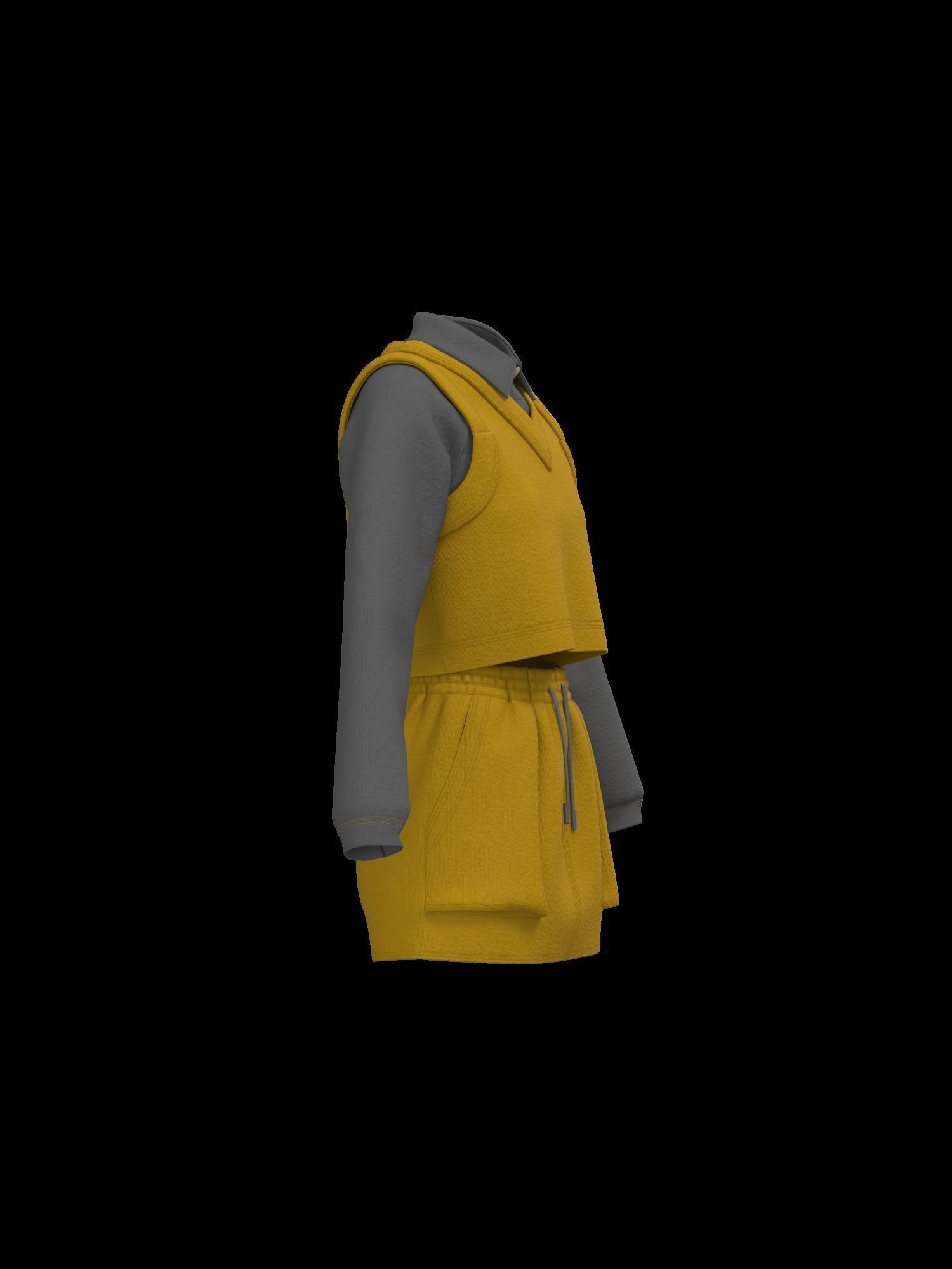 Female sweater vest skirt look 3D model_9