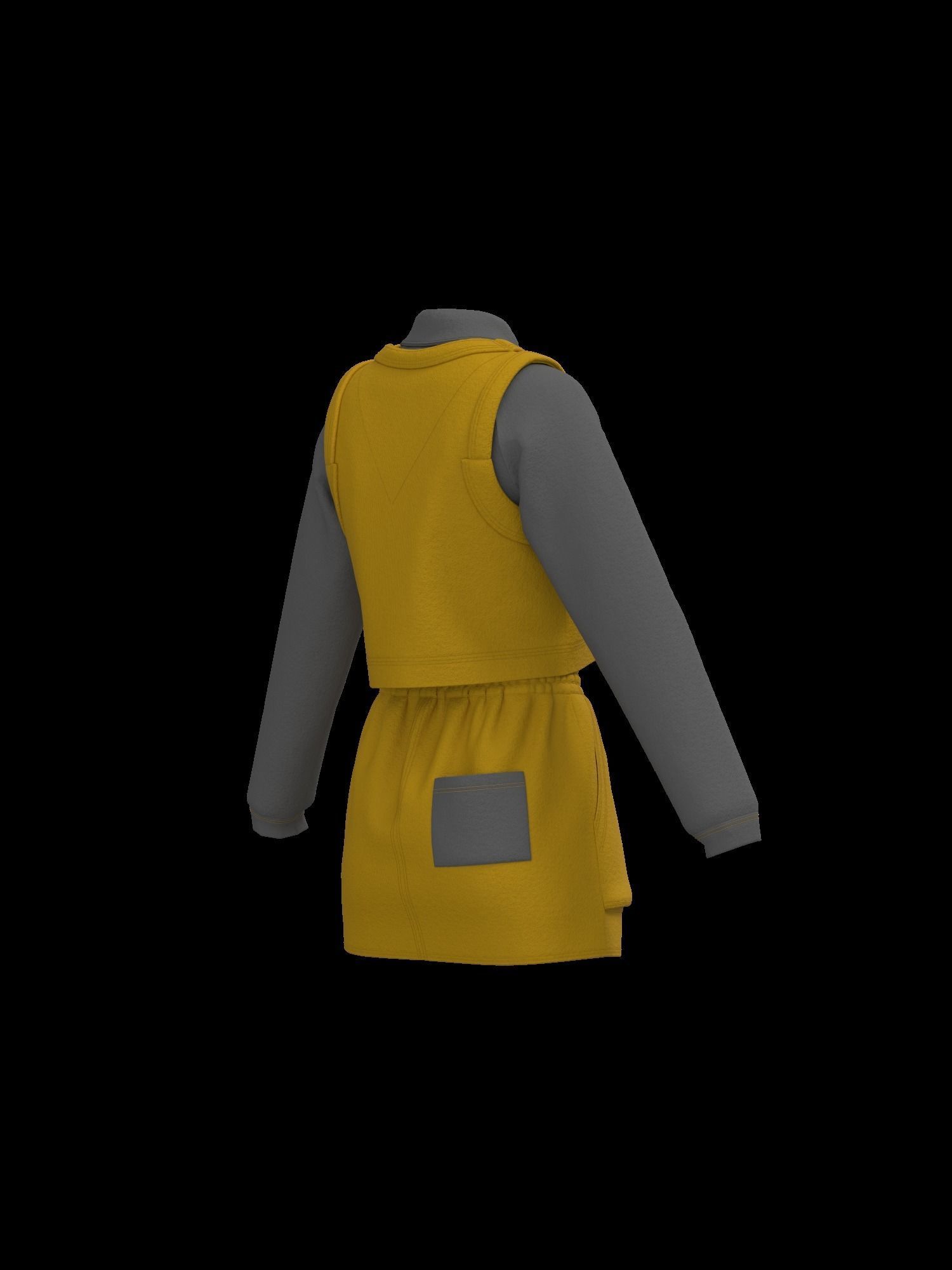 Female sweater vest skirt look 3D model_12