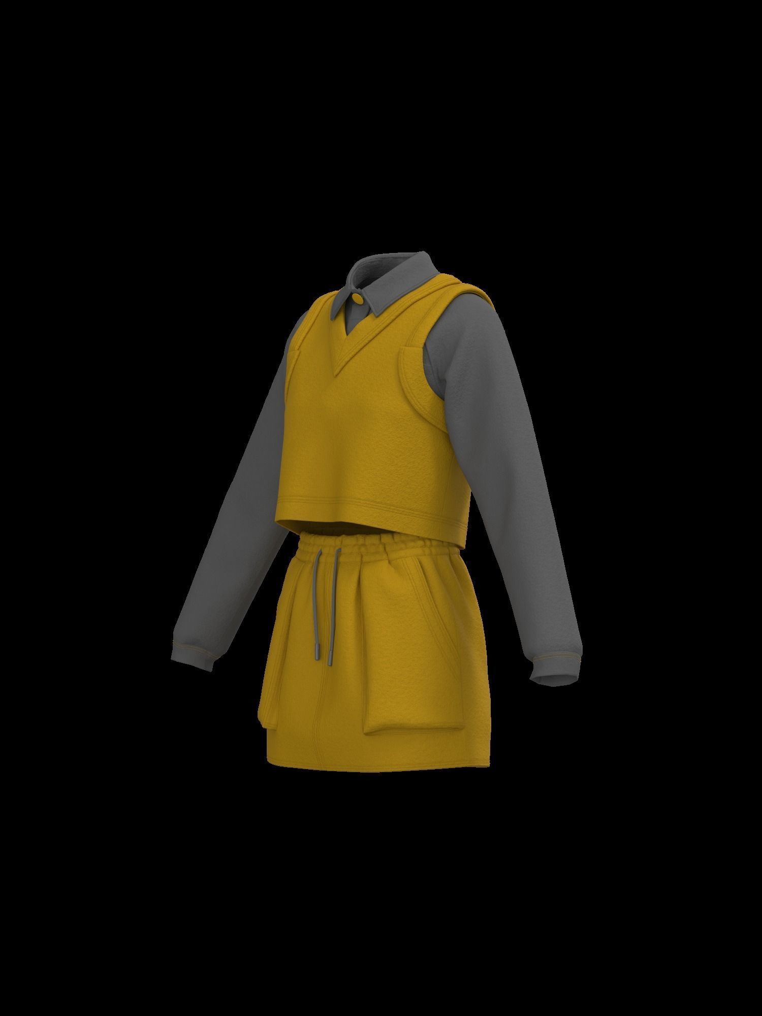 Female sweater vest skirt look 3D model_6