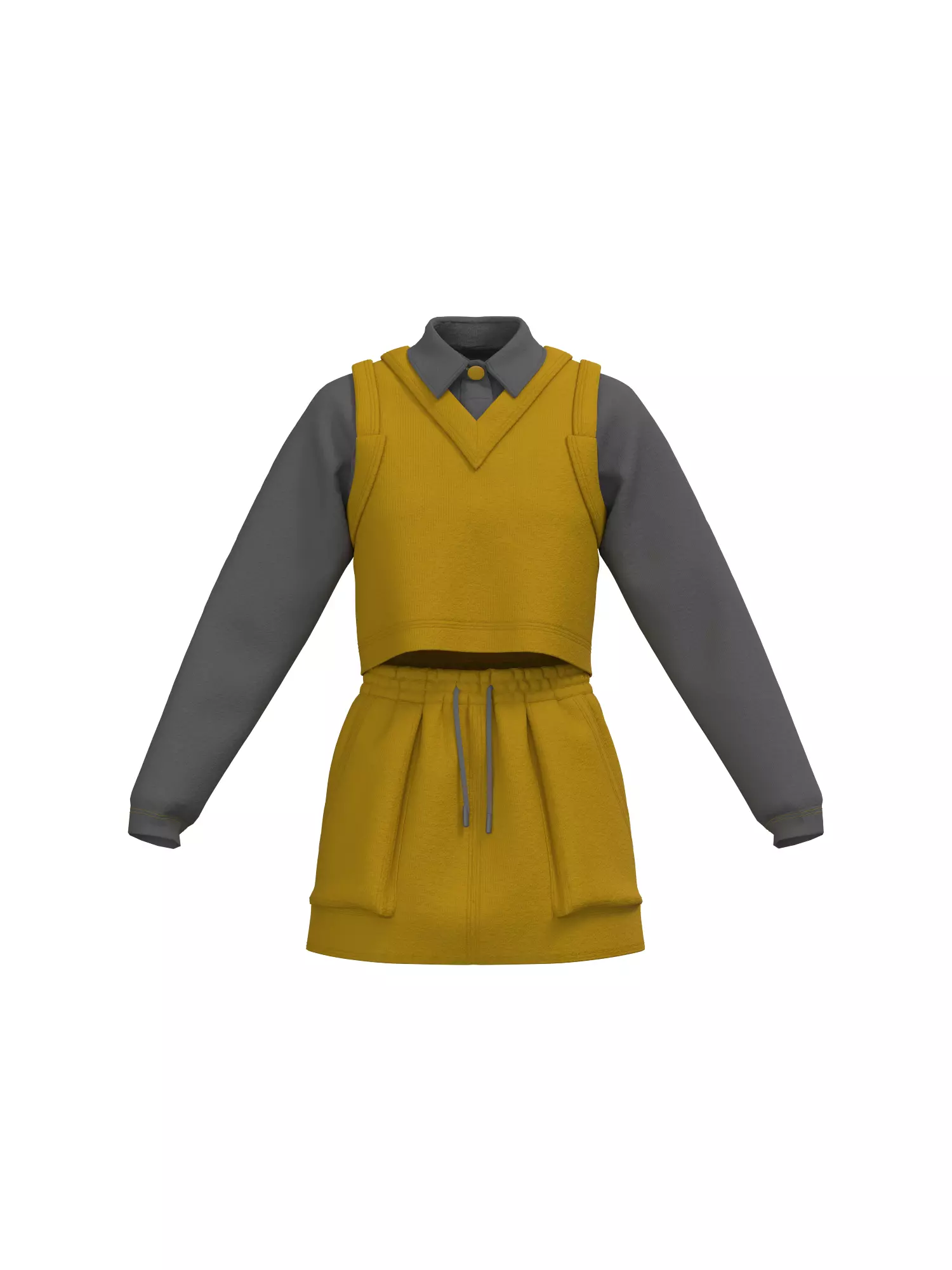 Female sweater vest skirt look 3D model_0