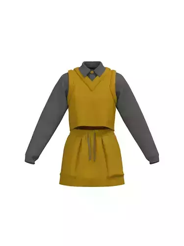 Female sweater vest skirt look 3D model