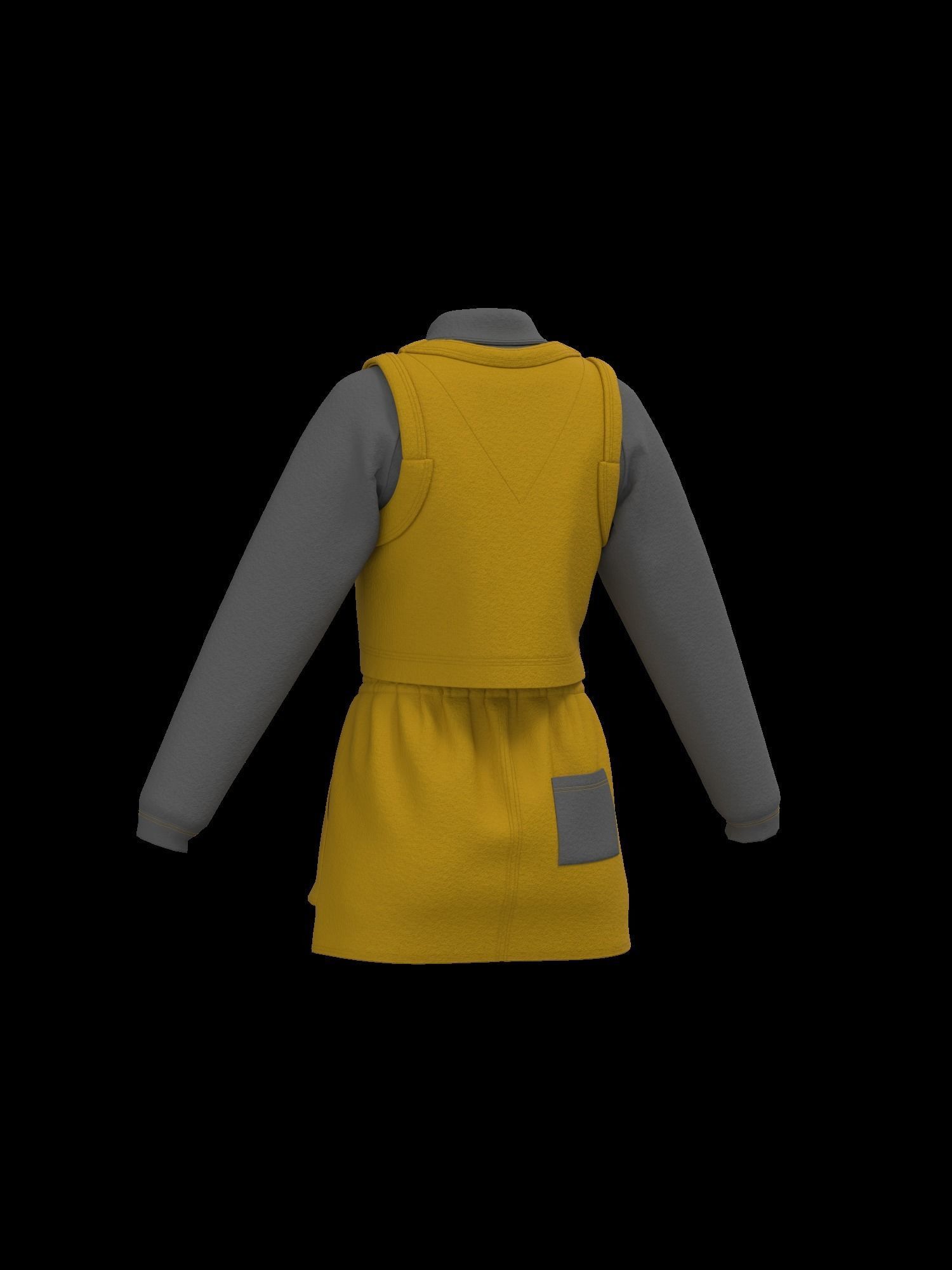 Female sweater vest skirt look 3D model_15