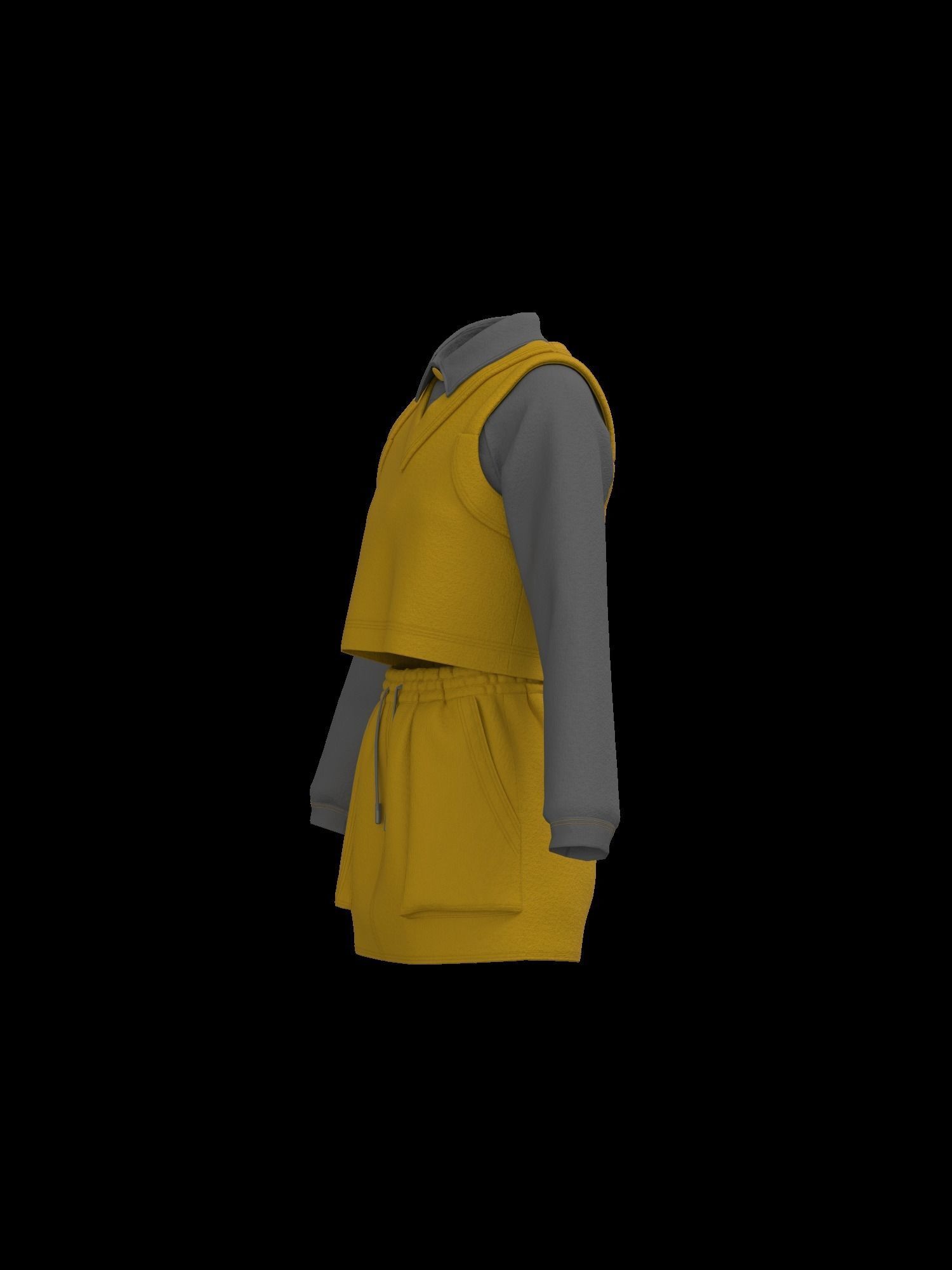 Female sweater vest skirt look 3D model_5