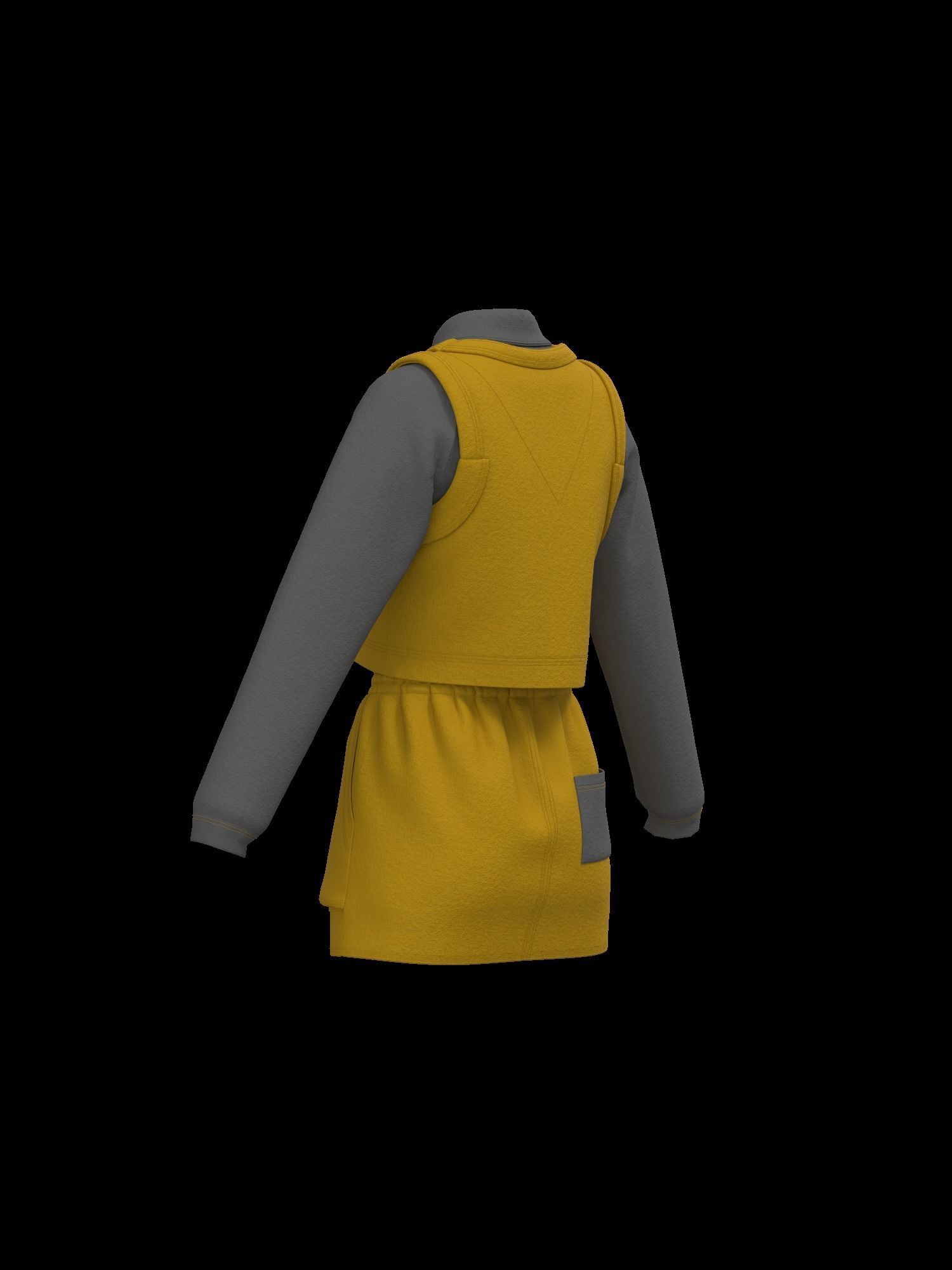 Female sweater vest skirt look 3D model_2