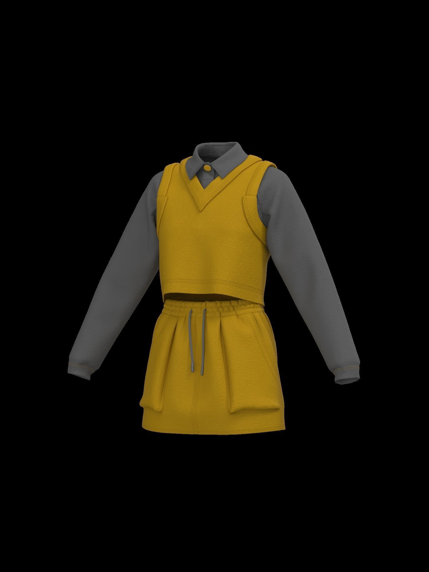 Female sweater vest skirt look 3D model_7