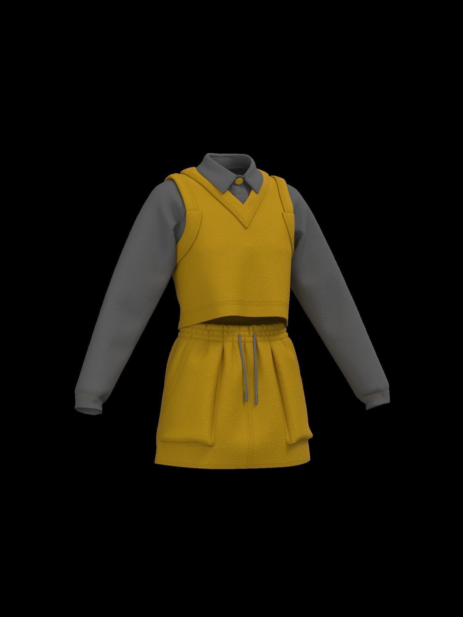Female sweater vest skirt look 3D model_1