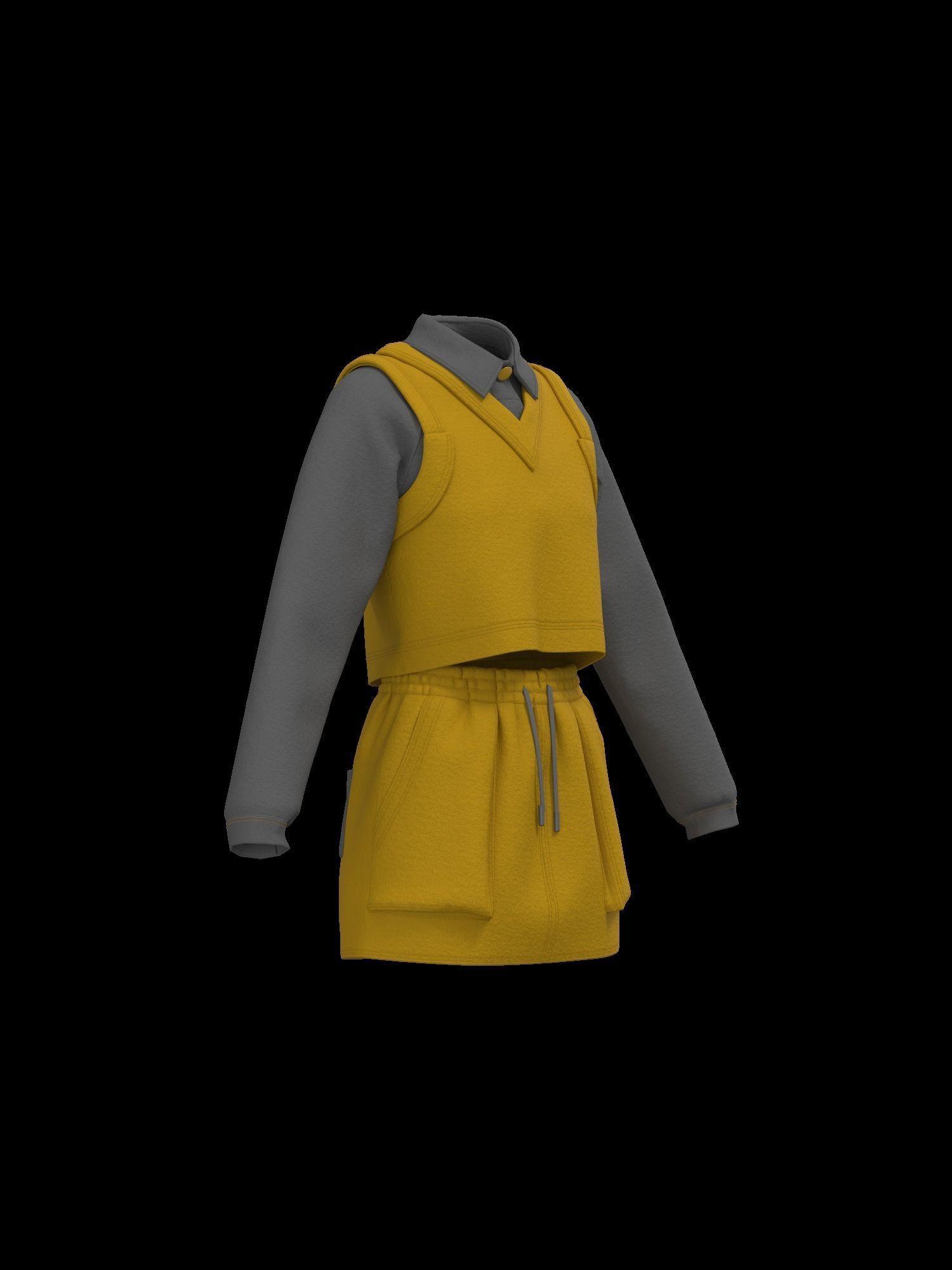 Female sweater vest skirt look 3D model_8