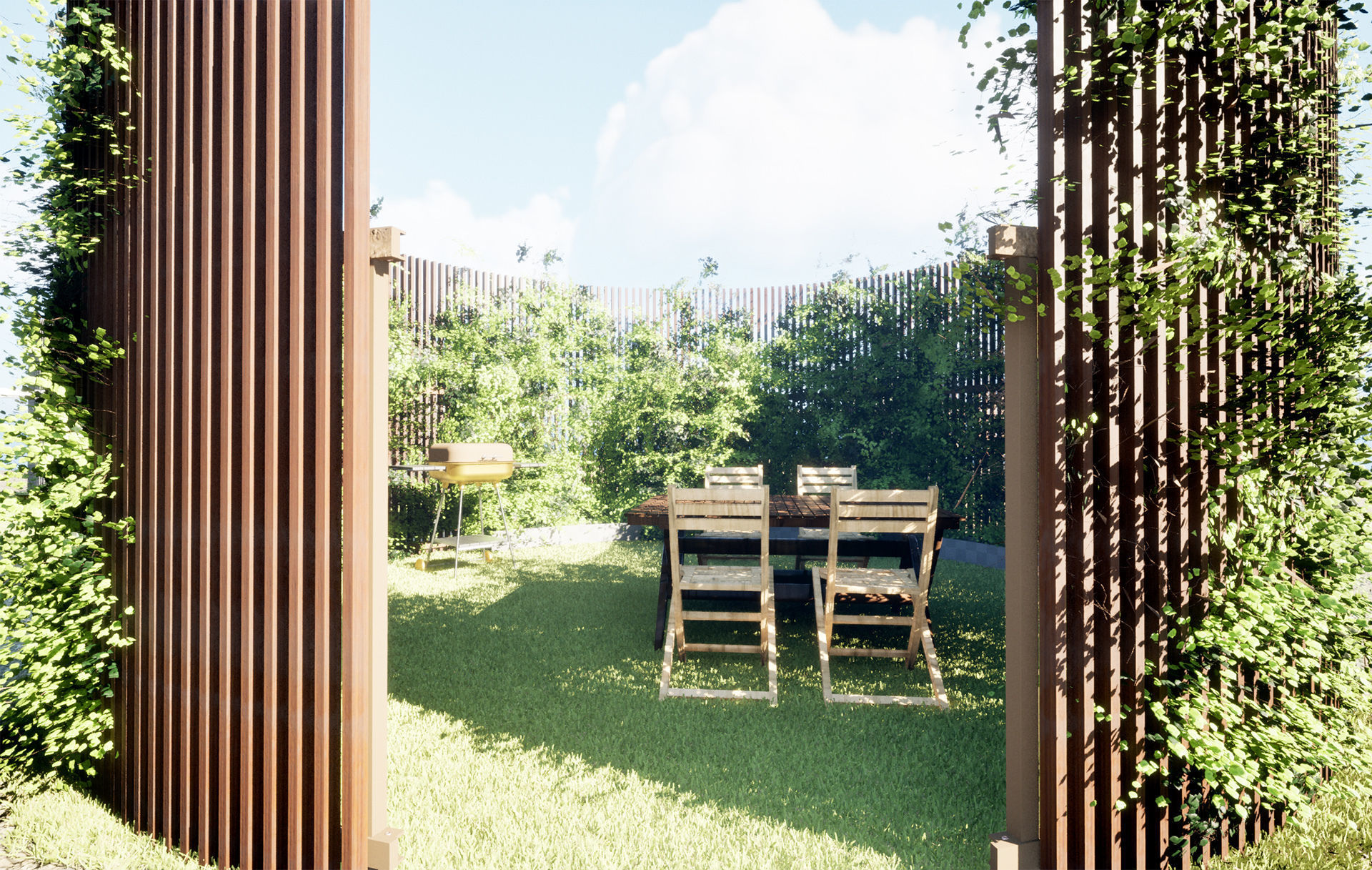Round Gazebo with climber ivy fence 3D model_5