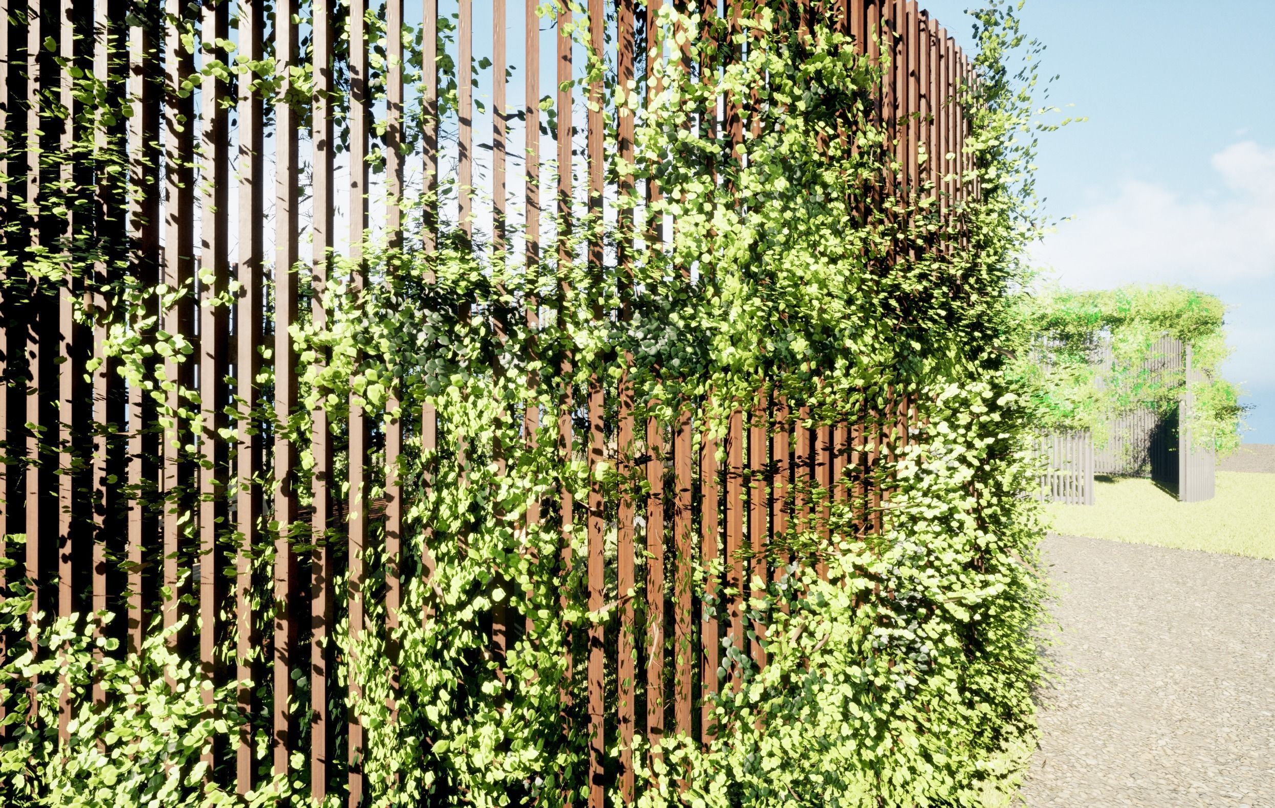 Round Gazebo with climber ivy fence 3D model_11