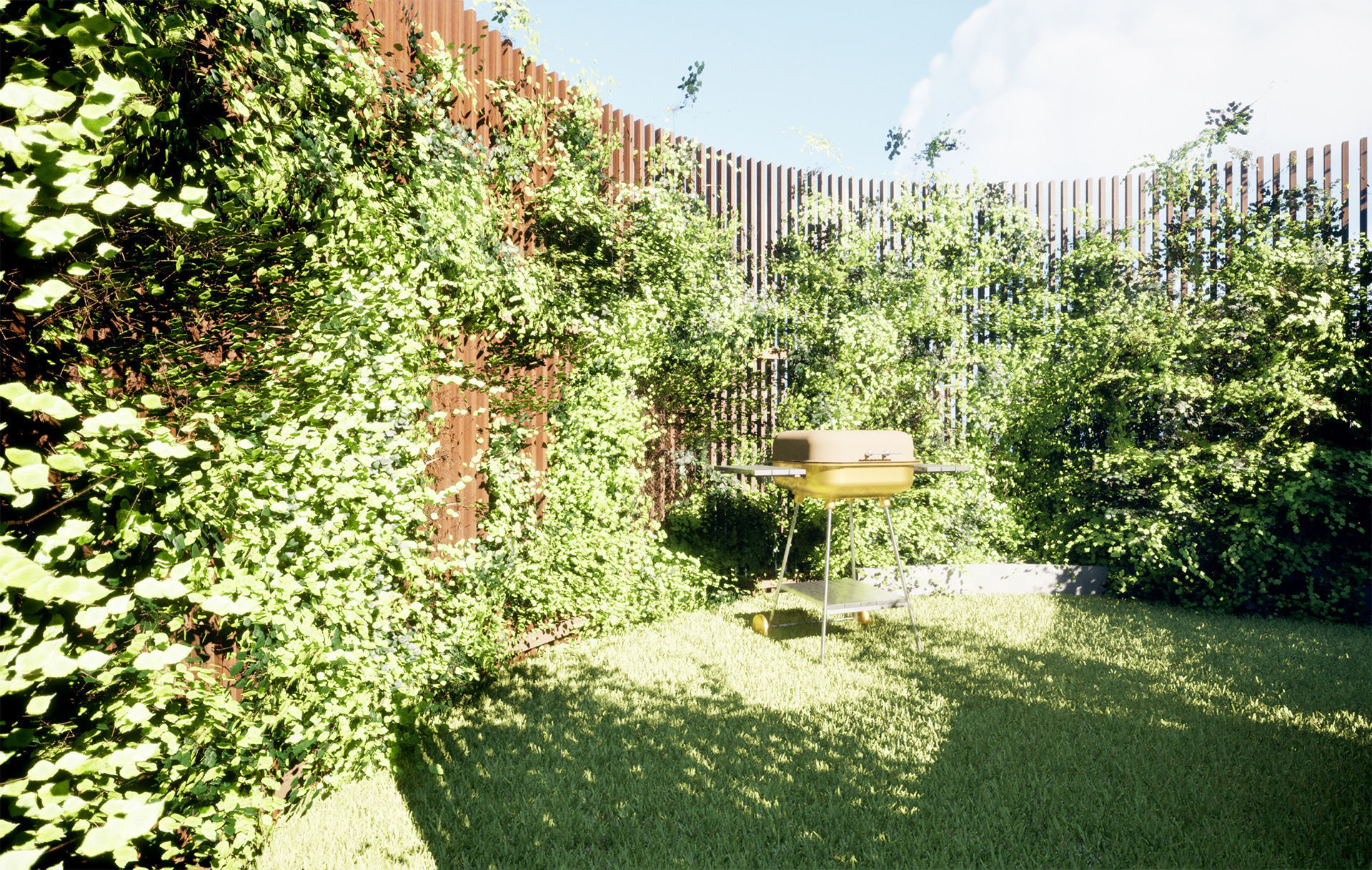 Round Gazebo with climber ivy fence 3D model_6