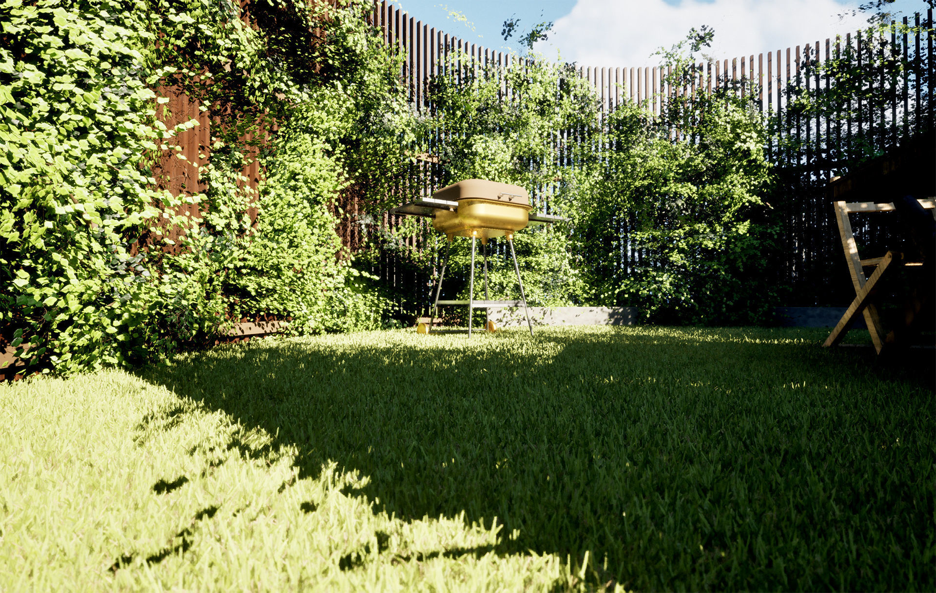 Round Gazebo with climber ivy fence 3D model_3