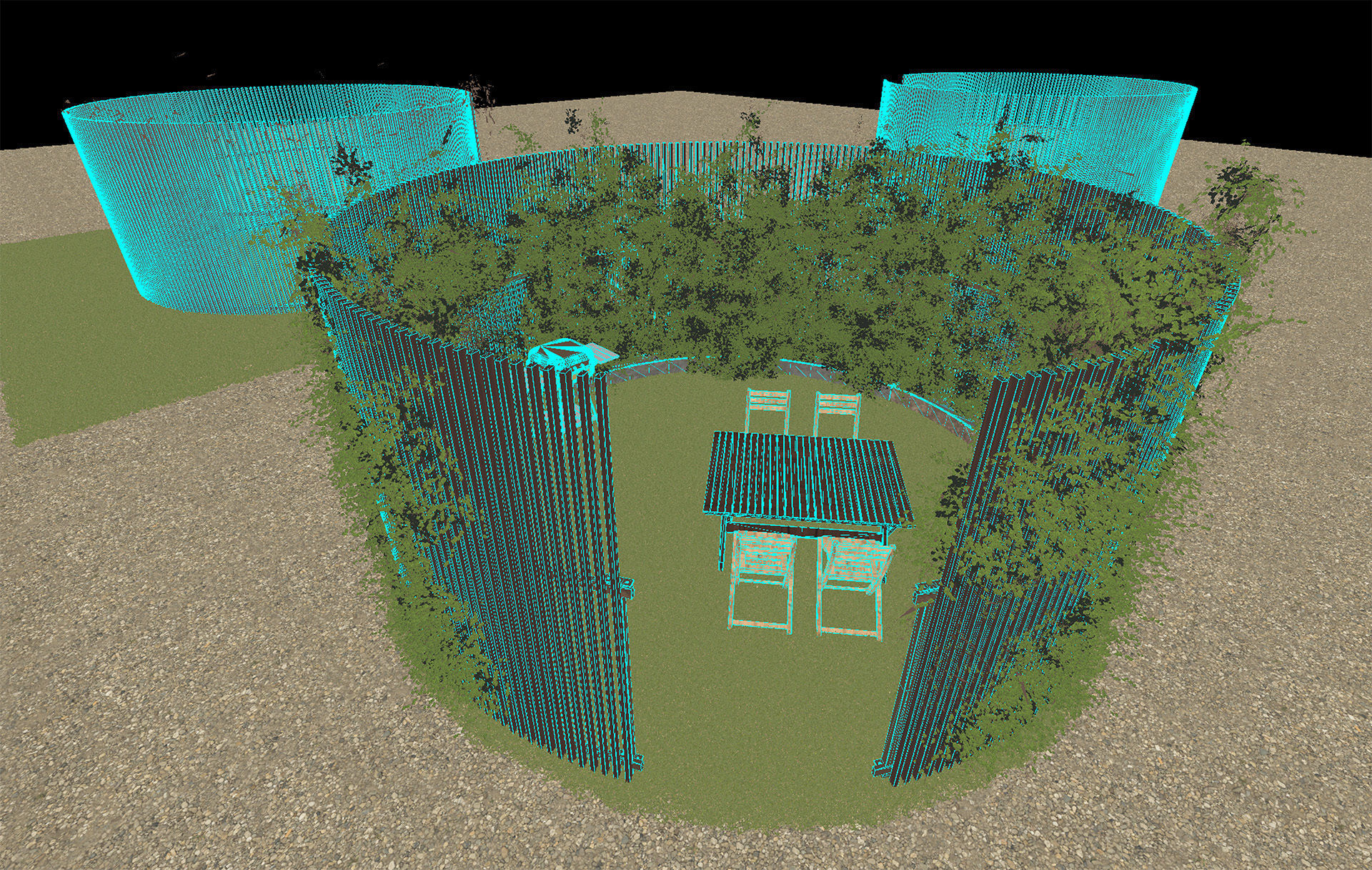 Round Gazebo with climber ivy fence 3D model_9