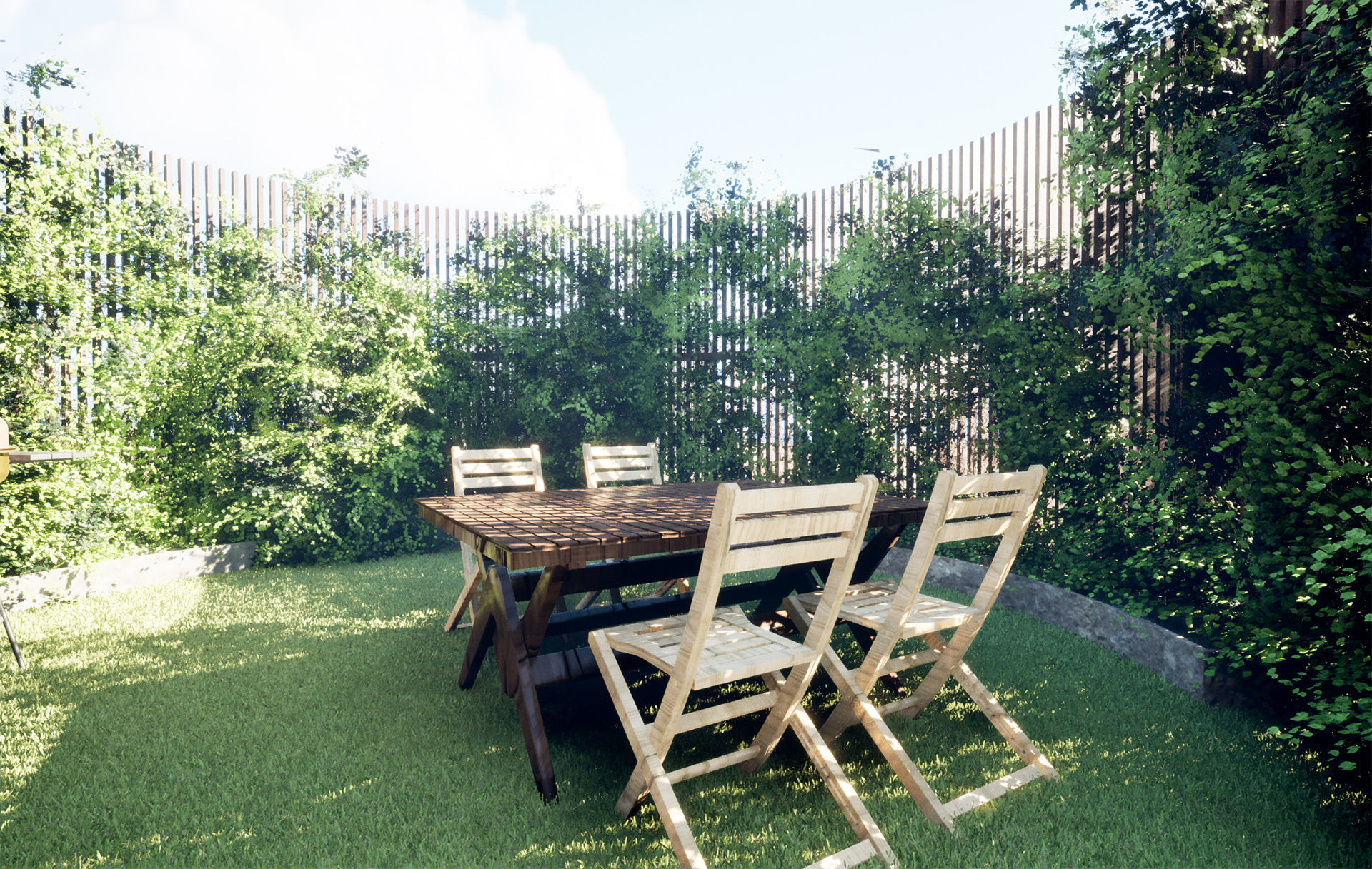 Round Gazebo with climber ivy fence 3D model_4