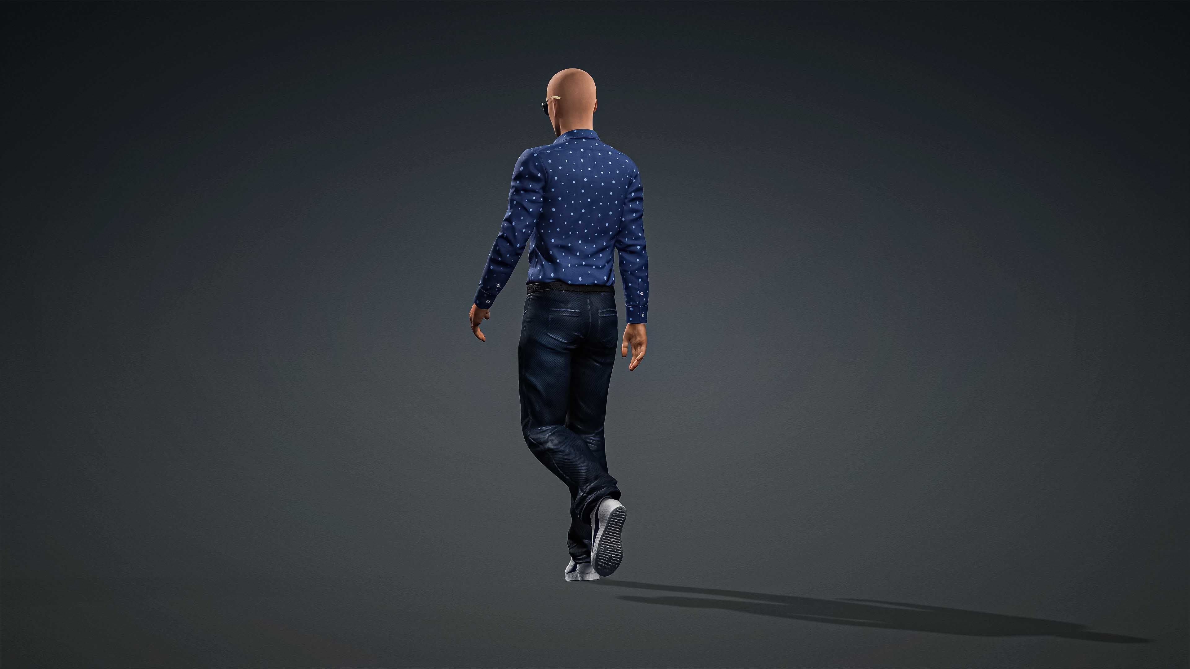 High Quality Male Casual Blue Shirt Low-poly 3D model_6