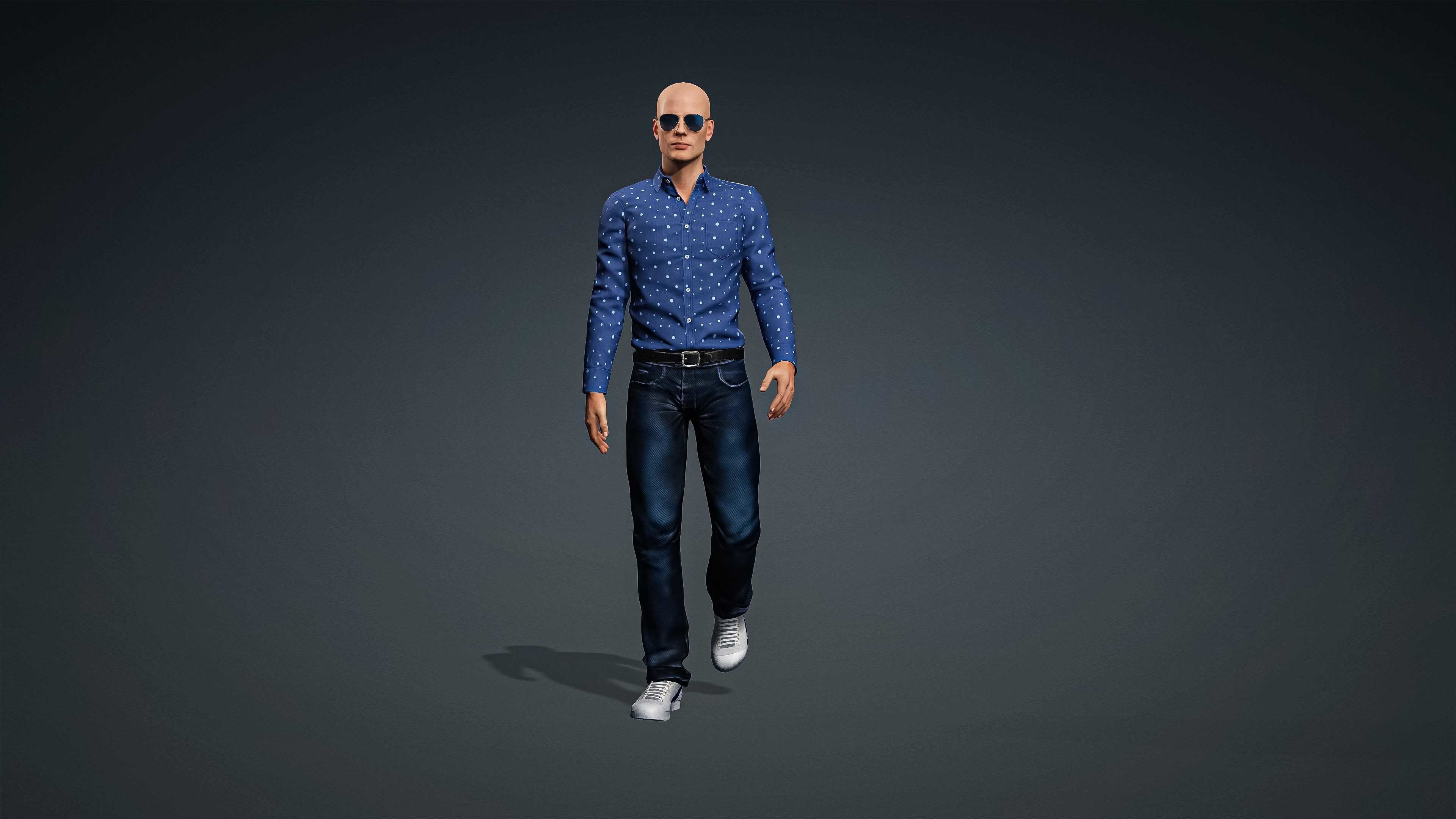 High Quality Male Casual Blue Shirt Low-poly 3D model_3