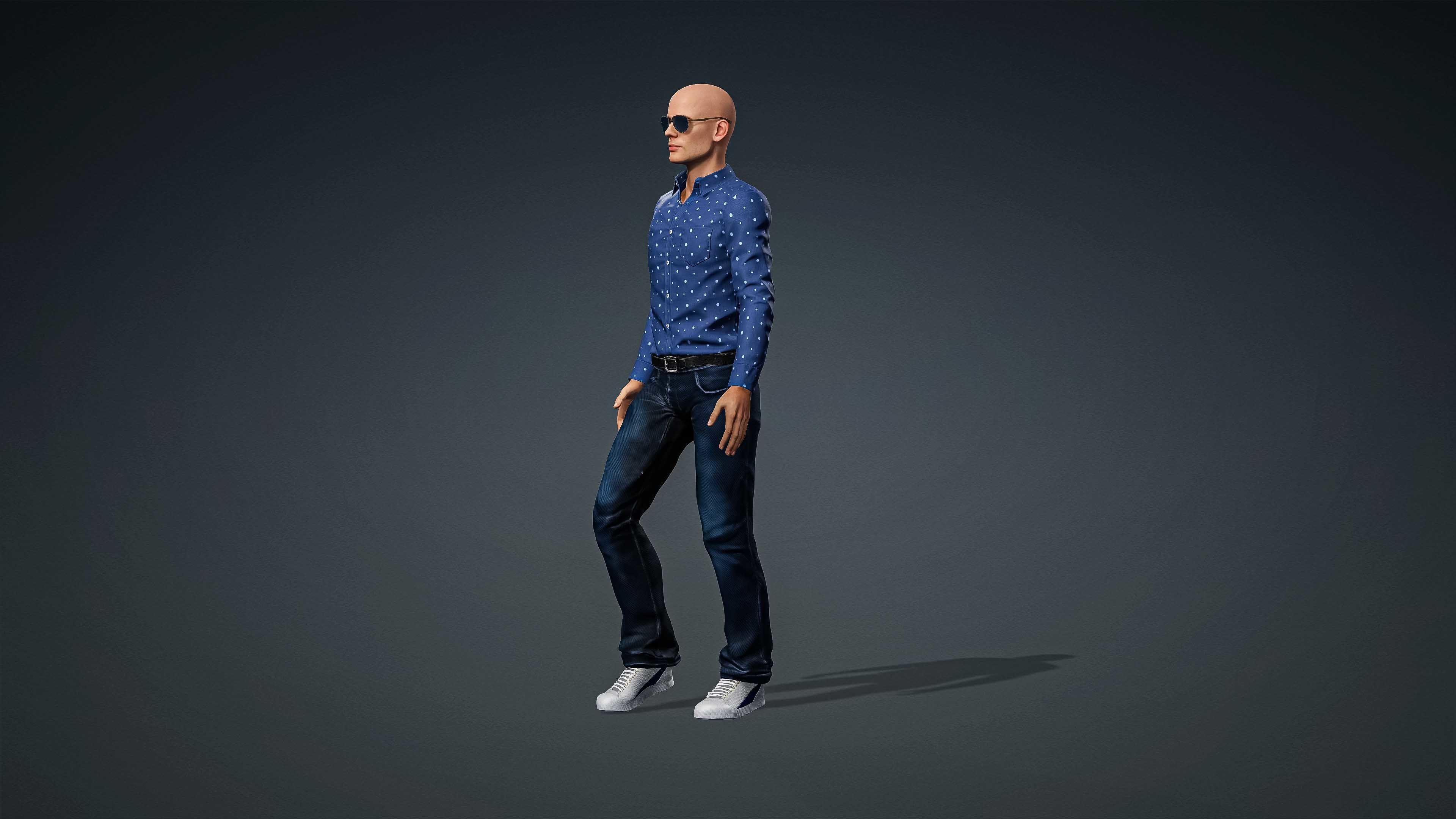 High Quality Male Casual Blue Shirt Low-poly 3D model_4