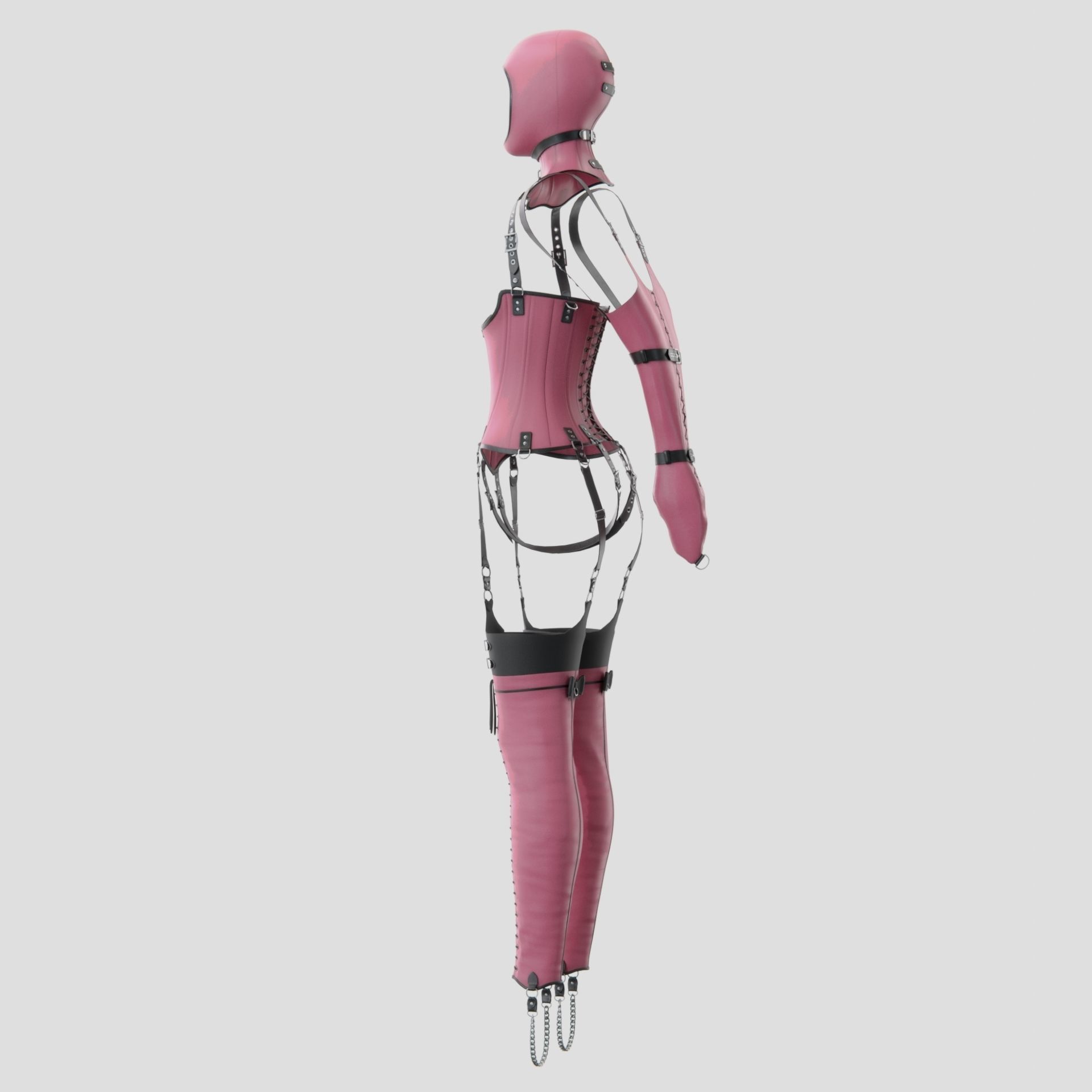 BDSM Pink restraint corset strap costume set Low-poly 3D model_2
