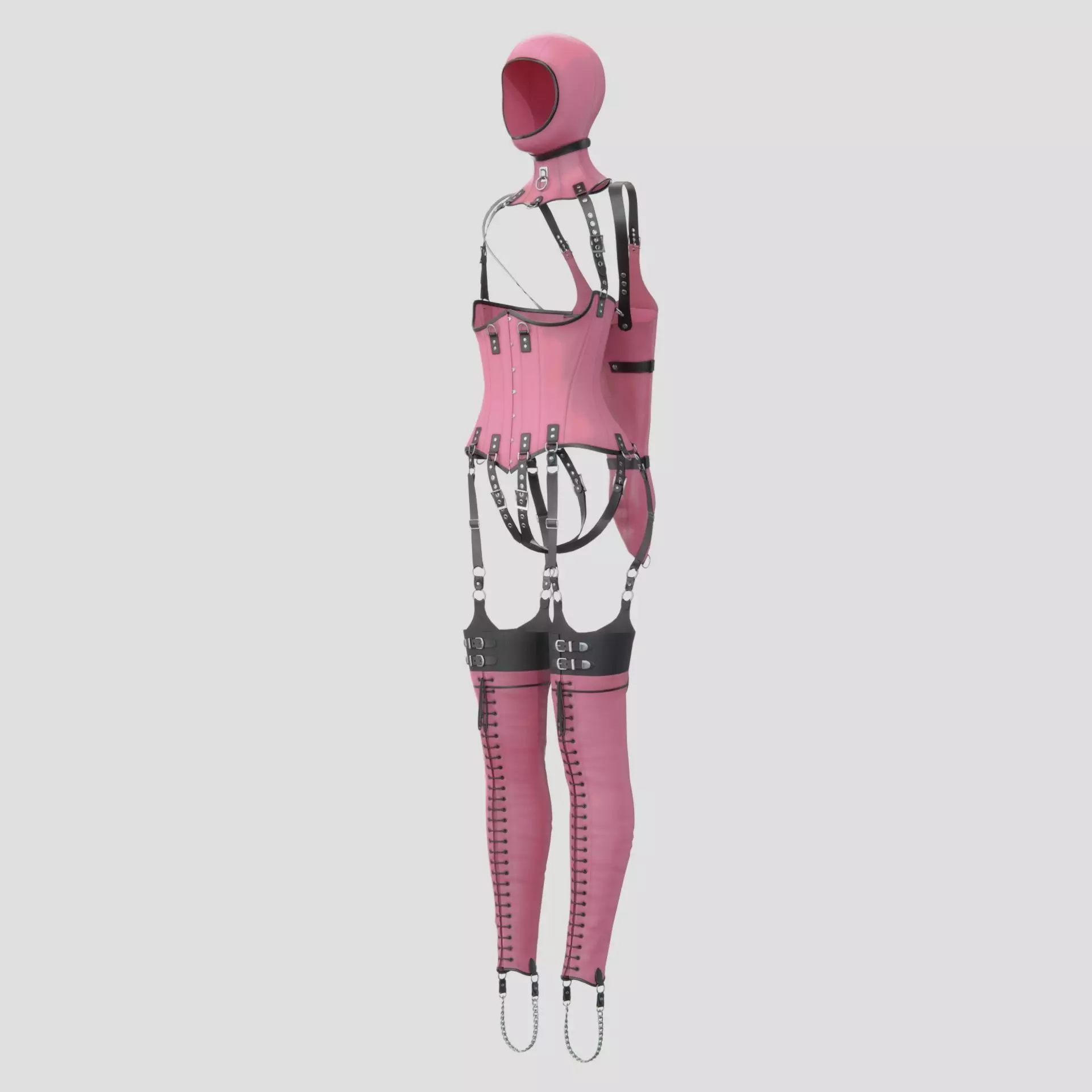 BDSM Pink restraint corset strap costume set Low-poly 3D model_0