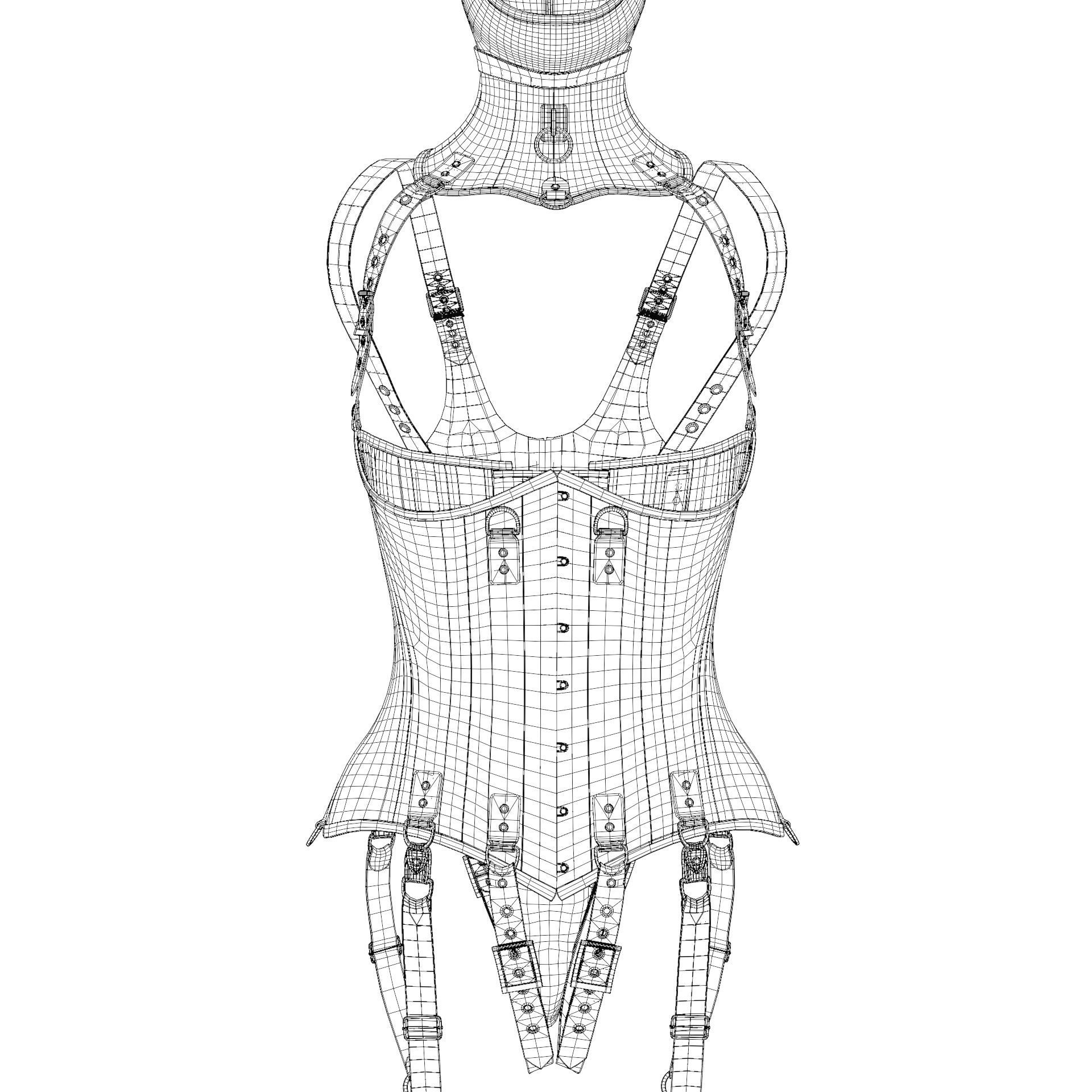 BDSM Pink restraint corset strap costume set Low-poly 3D model_19