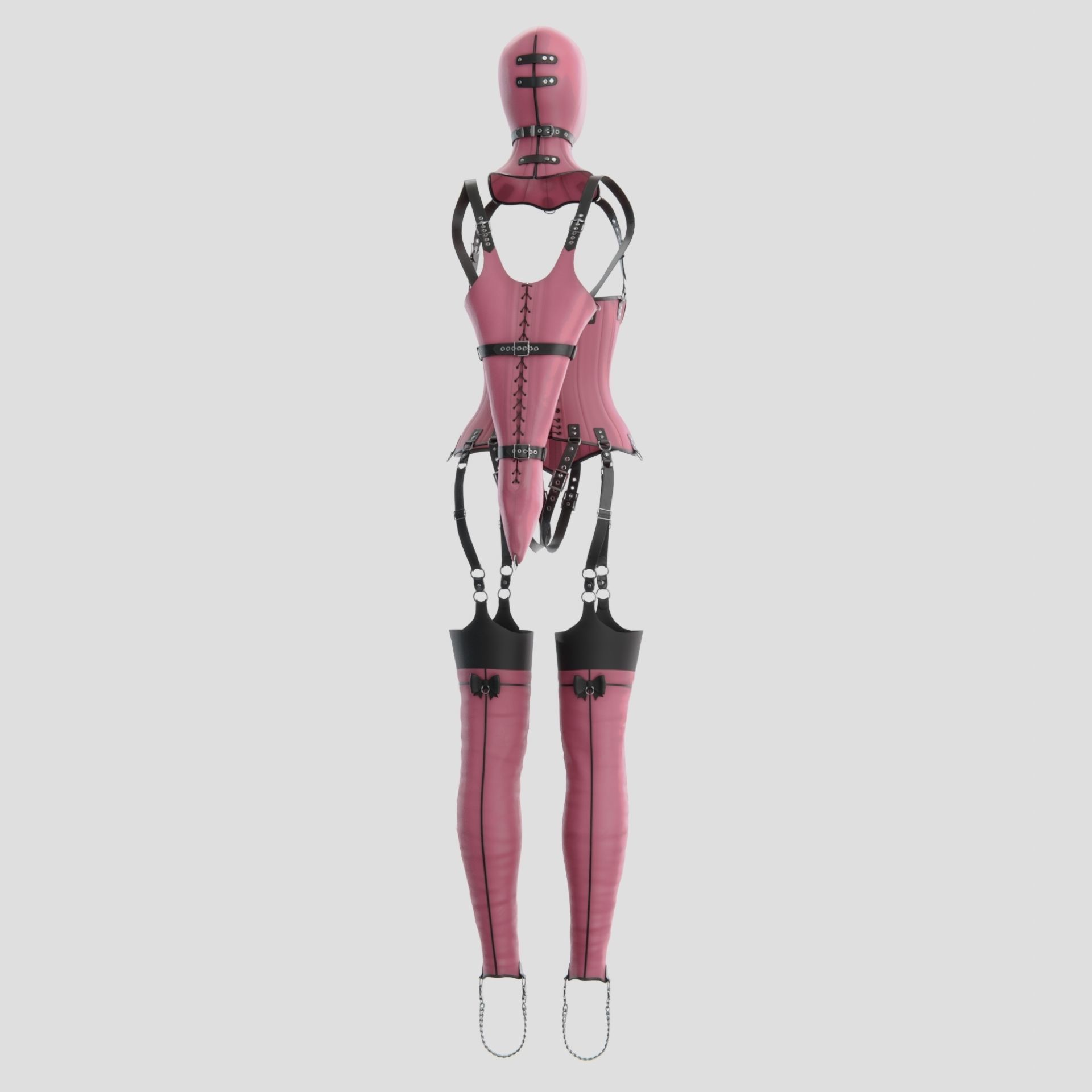 BDSM Pink restraint corset strap costume set Low-poly 3D model_3