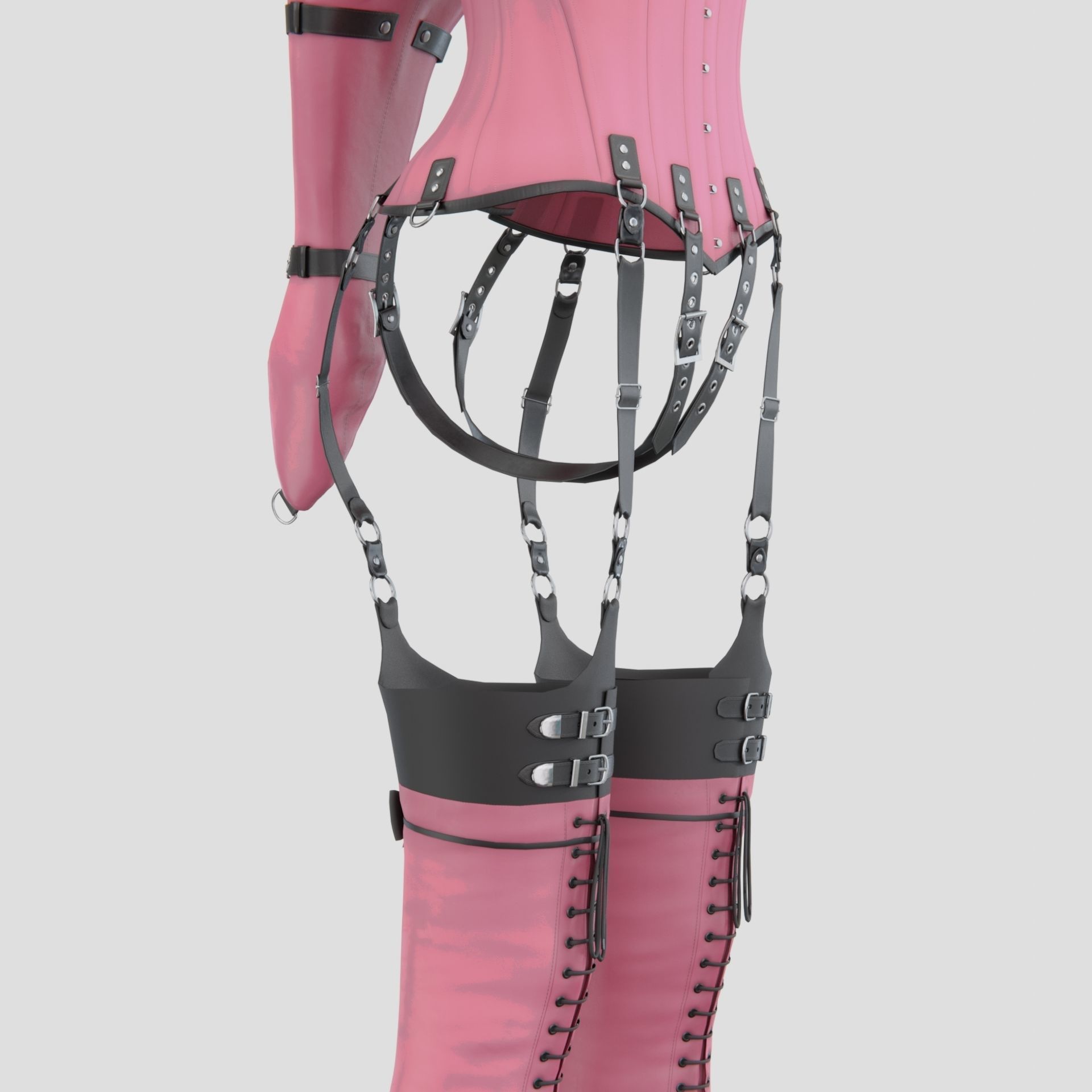 BDSM Pink restraint corset strap costume set Low-poly 3D model_9