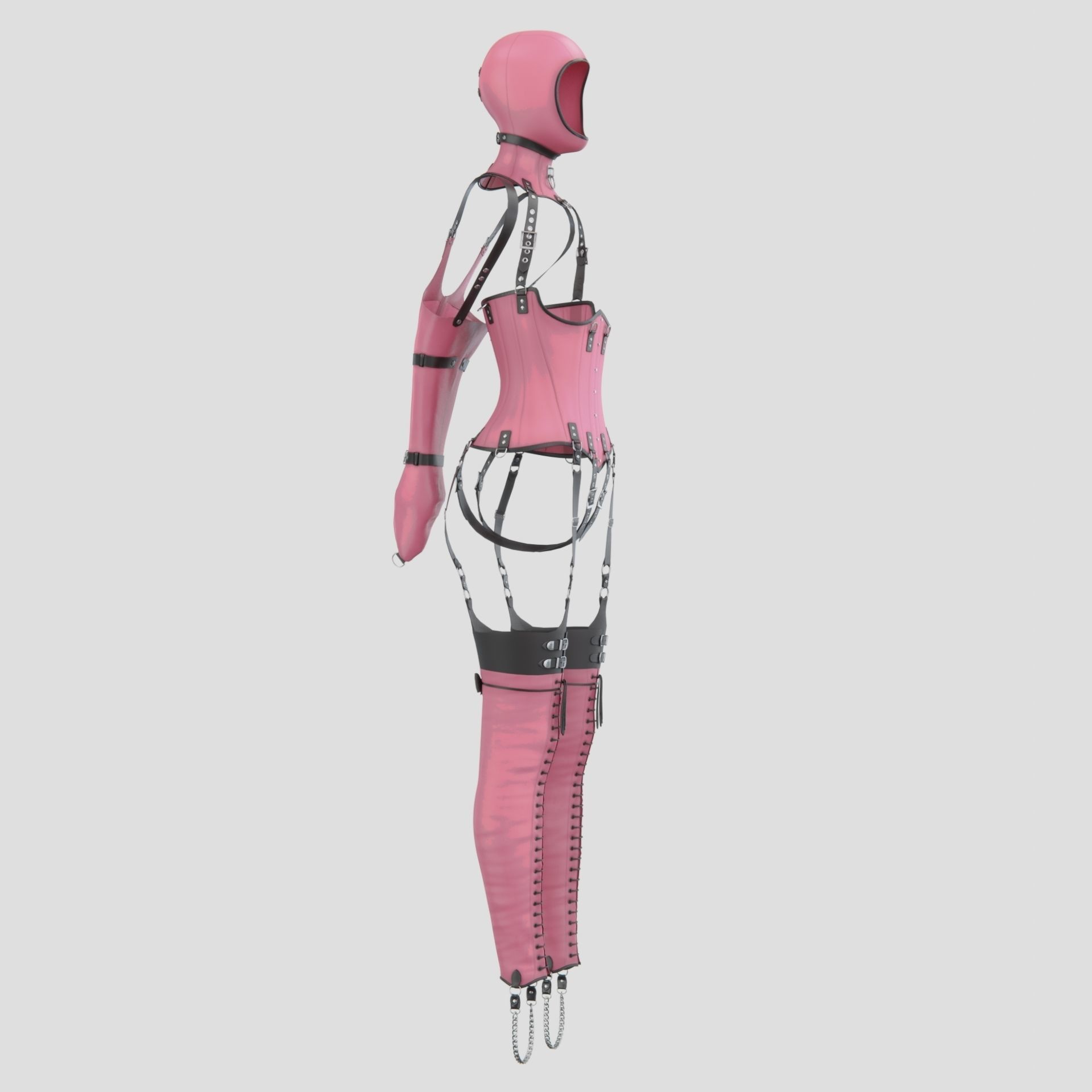 BDSM Pink restraint corset strap costume set Low-poly 3D model_4