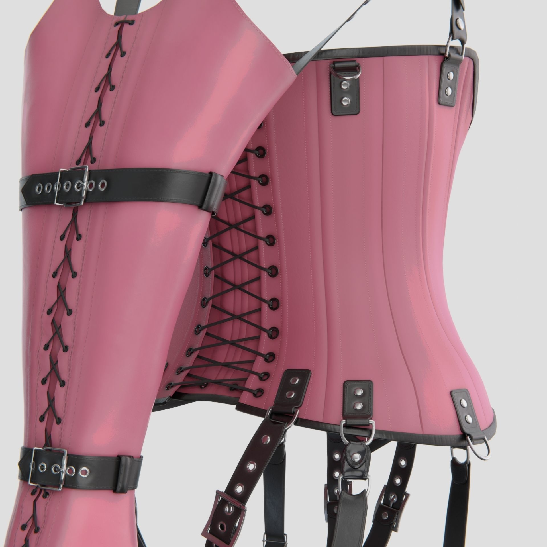 BDSM Pink restraint corset strap costume set Low-poly 3D model_8