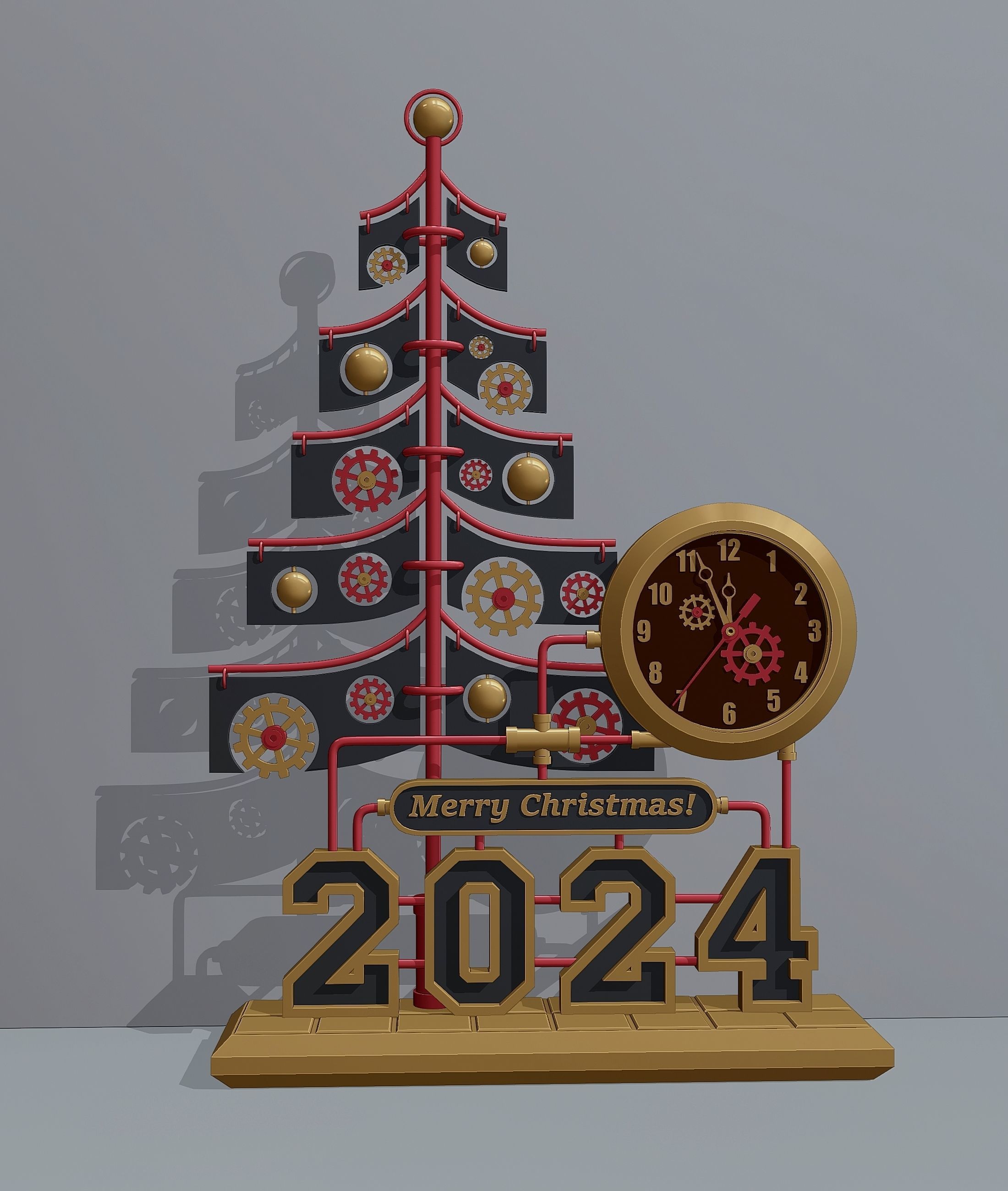 Steampunk Christmas table clock 3D model_4