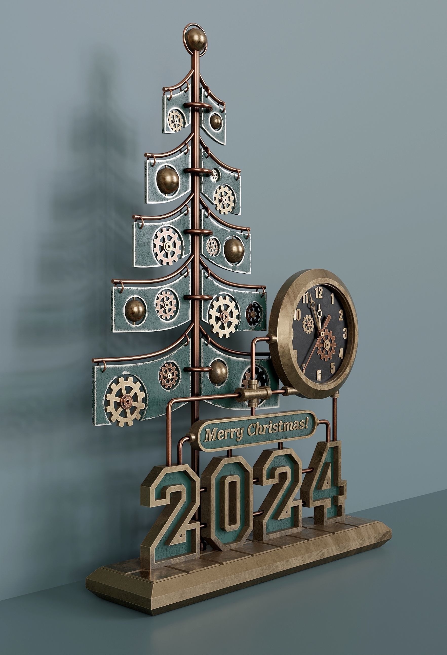 Steampunk Christmas table clock 3D model_2