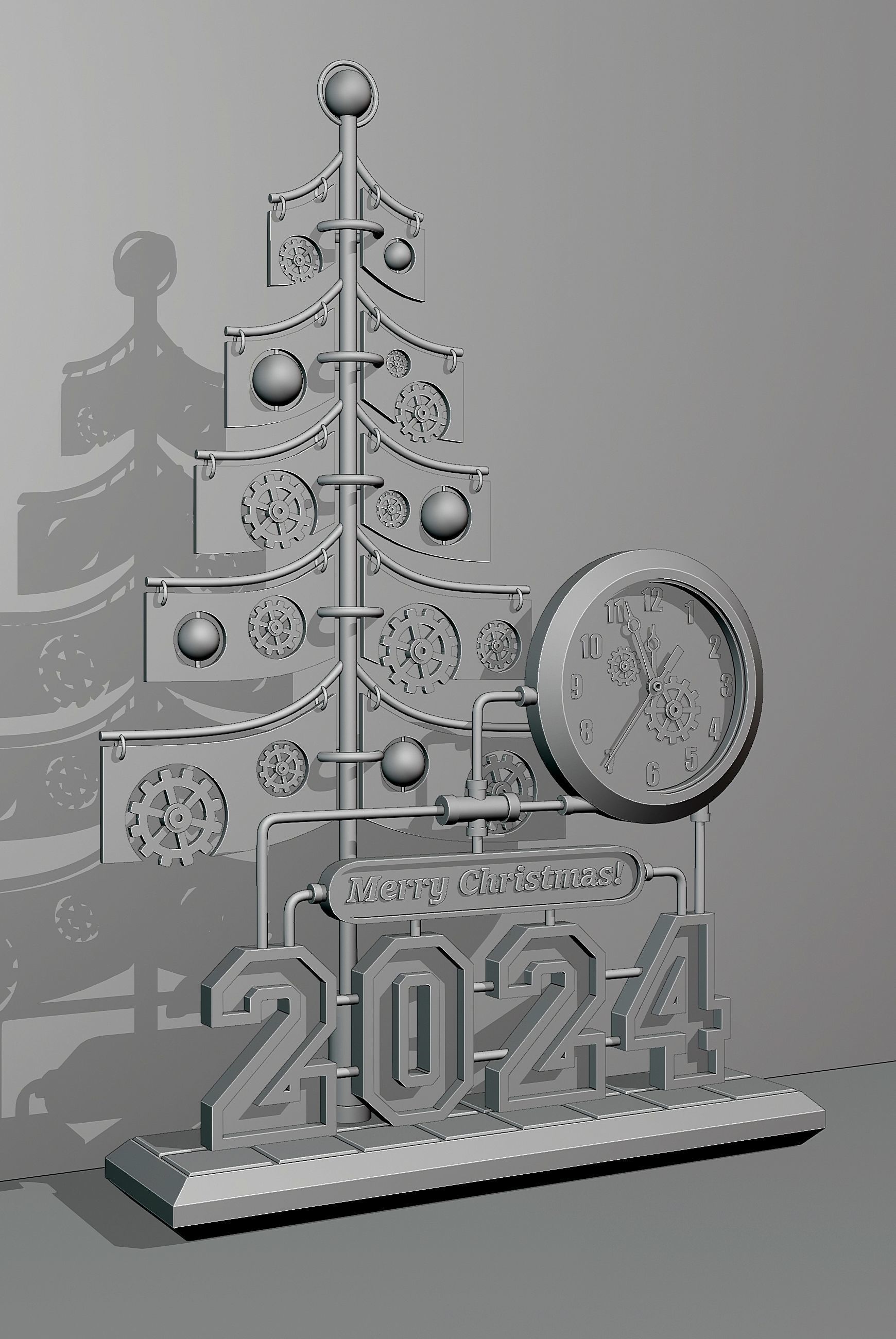 Steampunk Christmas table clock 3D model_3
