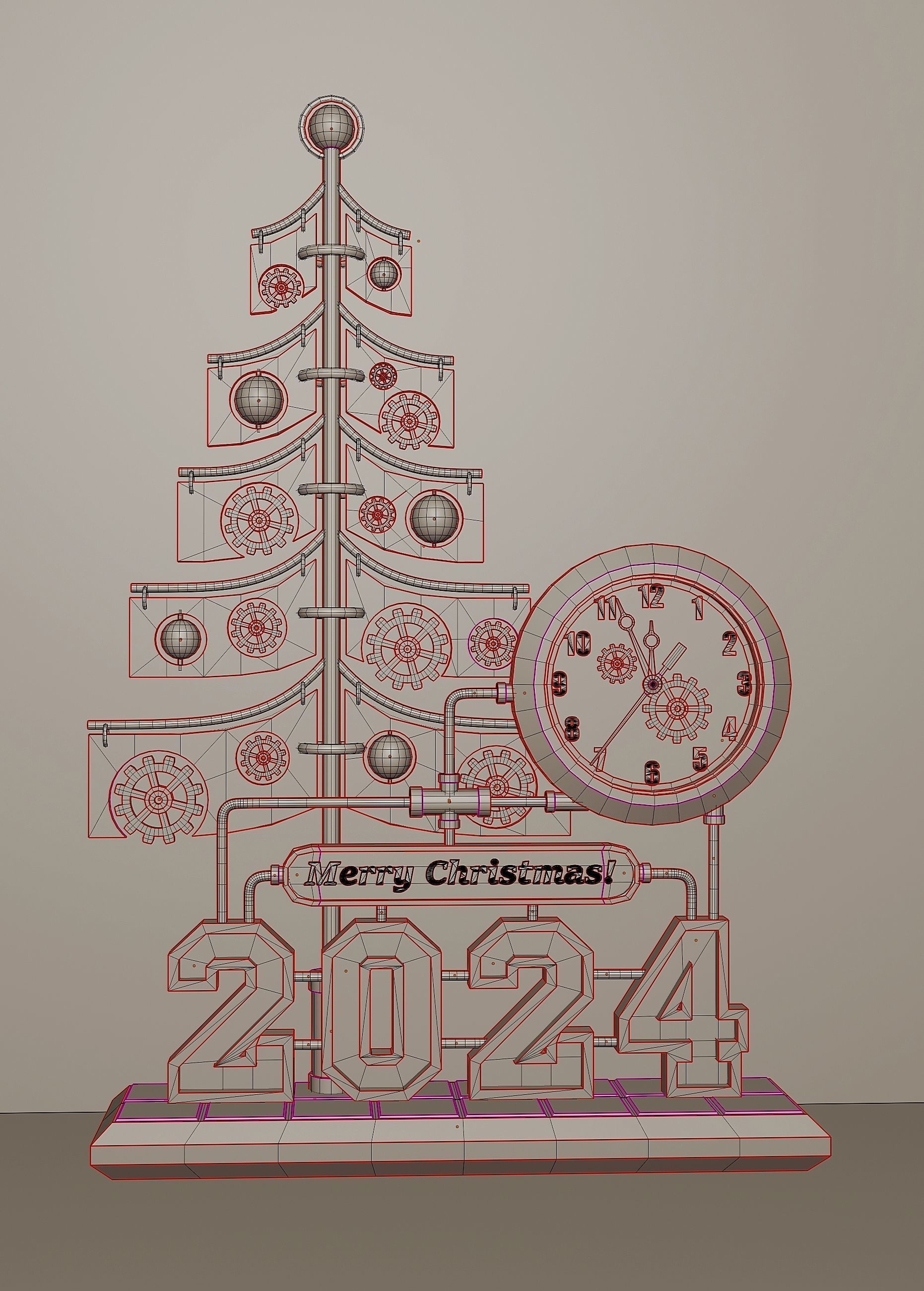 Steampunk Christmas table clock 3D model_5