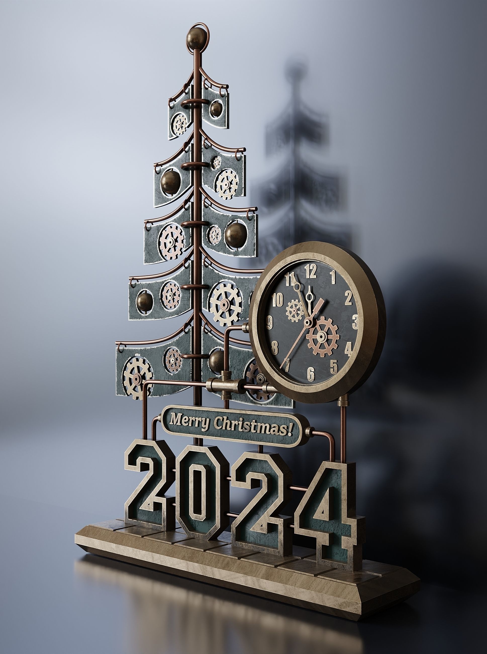 Steampunk Christmas table clock 3D model_1