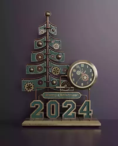 Steampunk Christmas table clock 3D model