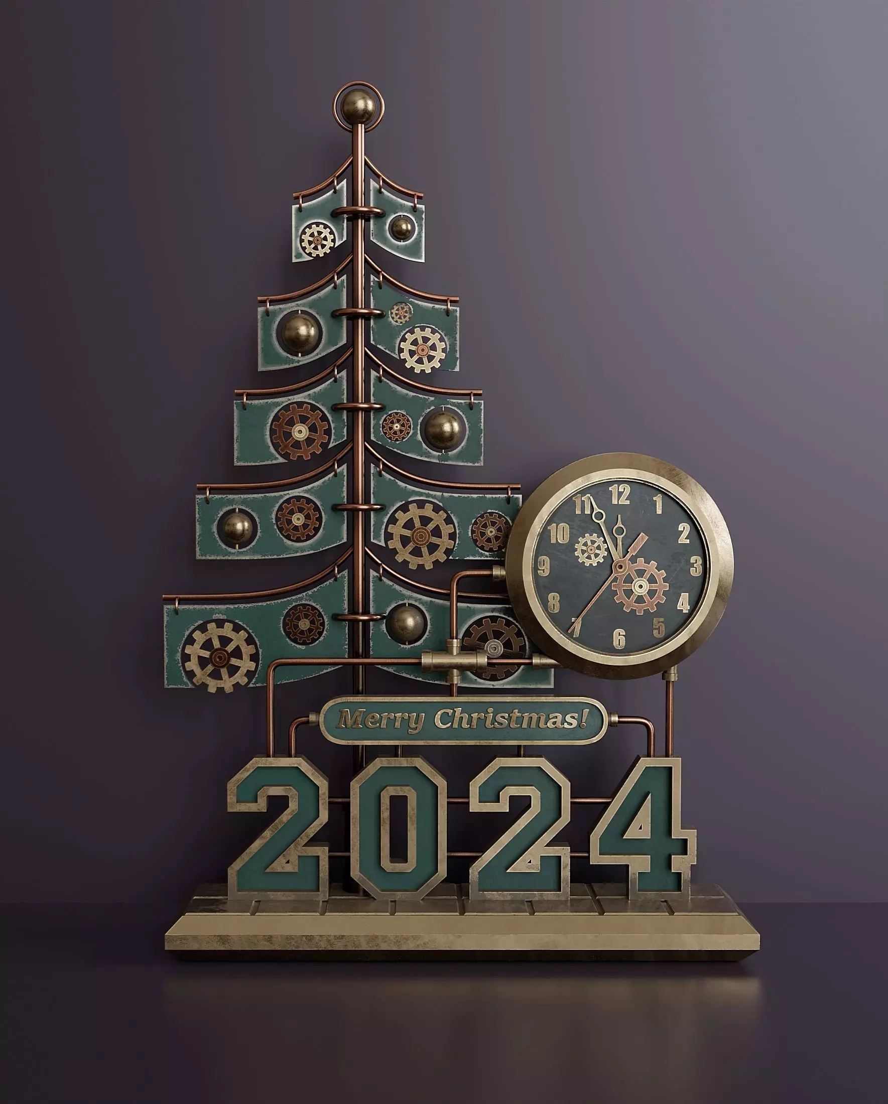 Steampunk Christmas table clock 3D model_0