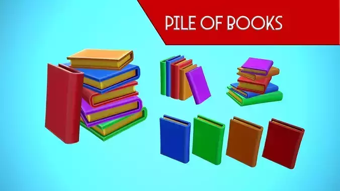 PILE OF BOOKS - BOOK CARTOON STYLIZED Low-poly 3D model
