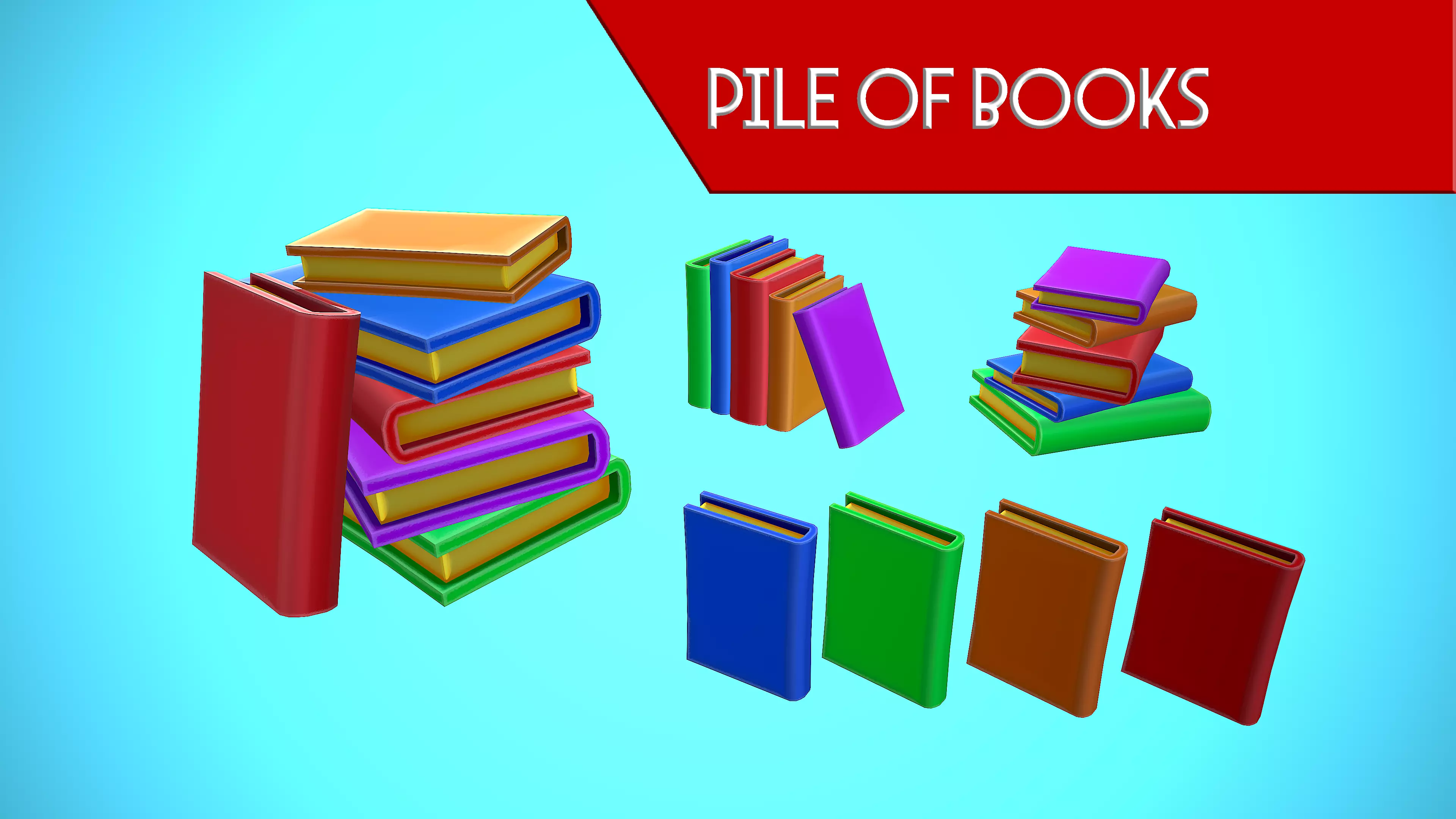 PILE OF BOOKS - BOOK CARTOON STYLIZED Low-poly 3D model_0
