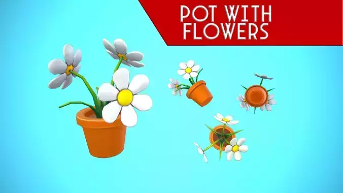 POT WITH FLOWERS CARTOON STYLIZED