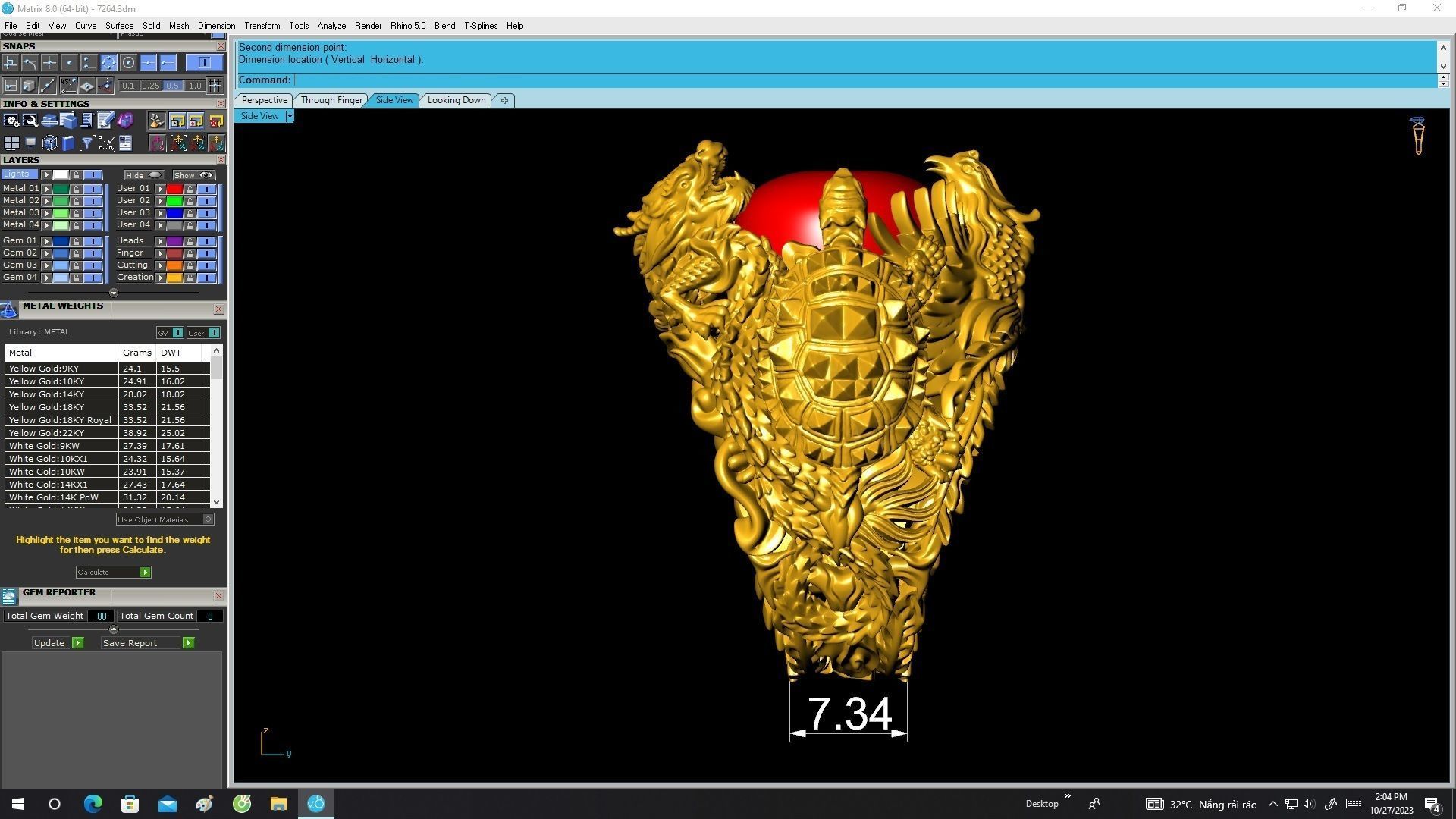 A7264 Four Spirit Ring Dragon Unicorn Turtle Phoenix Oval Ruby 3D print model_7