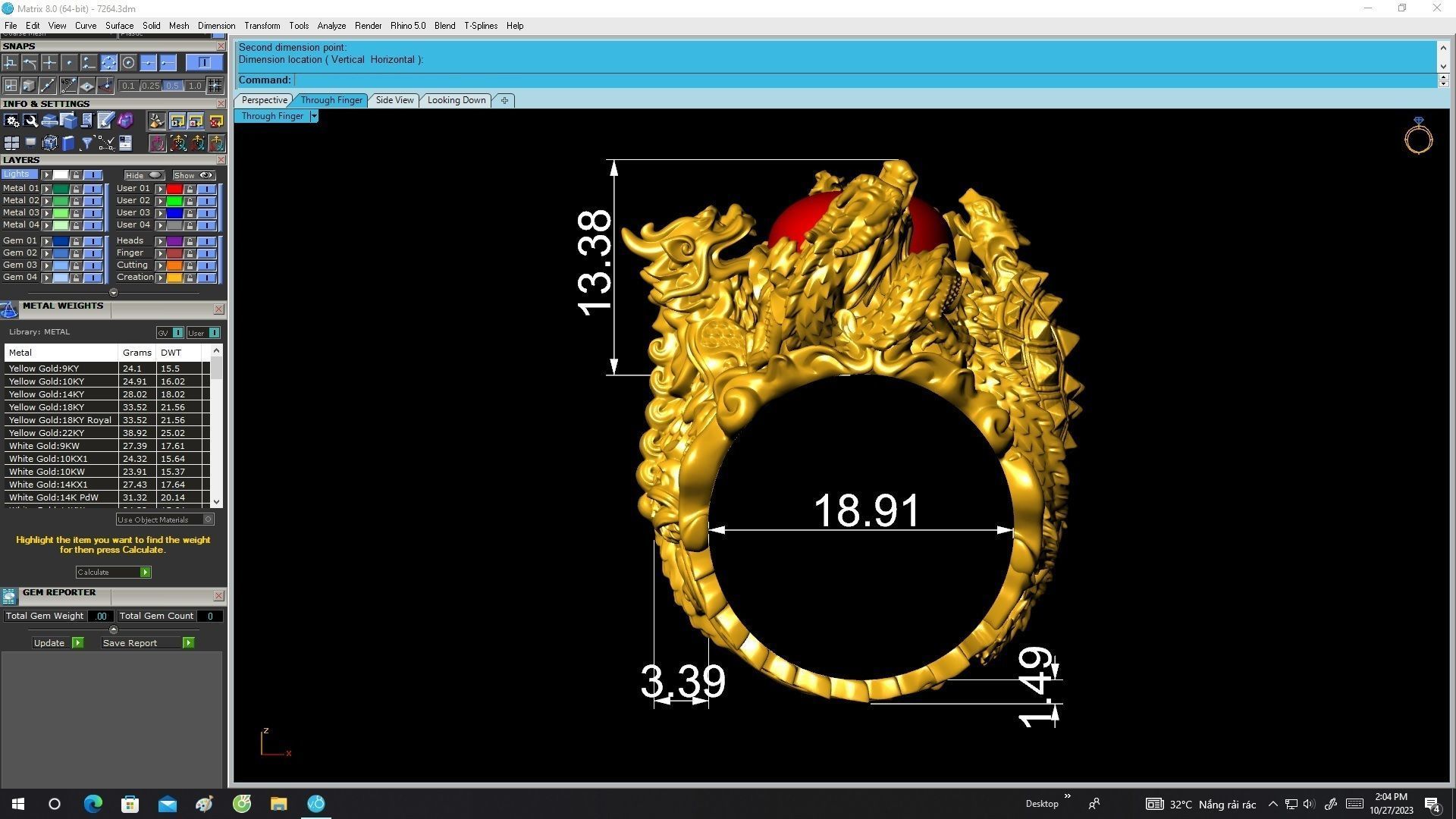 A7264 Four Spirit Ring Dragon Unicorn Turtle Phoenix Oval Ruby 3D print model_6