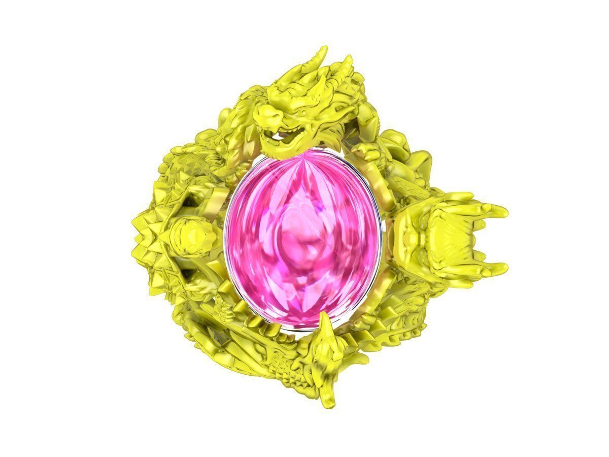 A7264 Four Spirit Ring Dragon Unicorn Turtle Phoenix Oval Ruby 3D print model_2