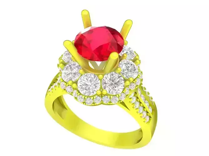 A7265 Halo Diamond Engagement Ring 3D Model