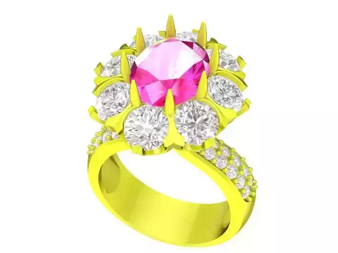 A7267 HongKong Style Oval Diamond Flower Engagement Ring 3D Mode