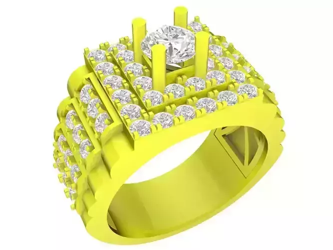 A7272 Korean Style Diamond Square Men Ring 3D Model