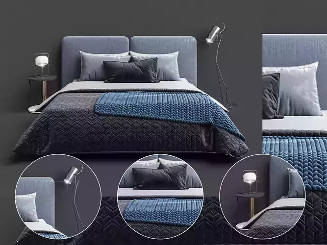 Modern double bed bedroom 3D model