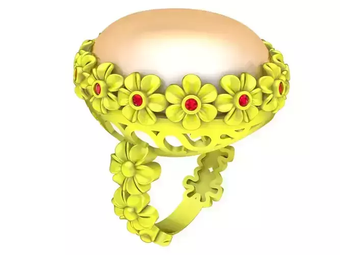 A7277 Oval Ruby Diamond Flower Women Ring 3D Model