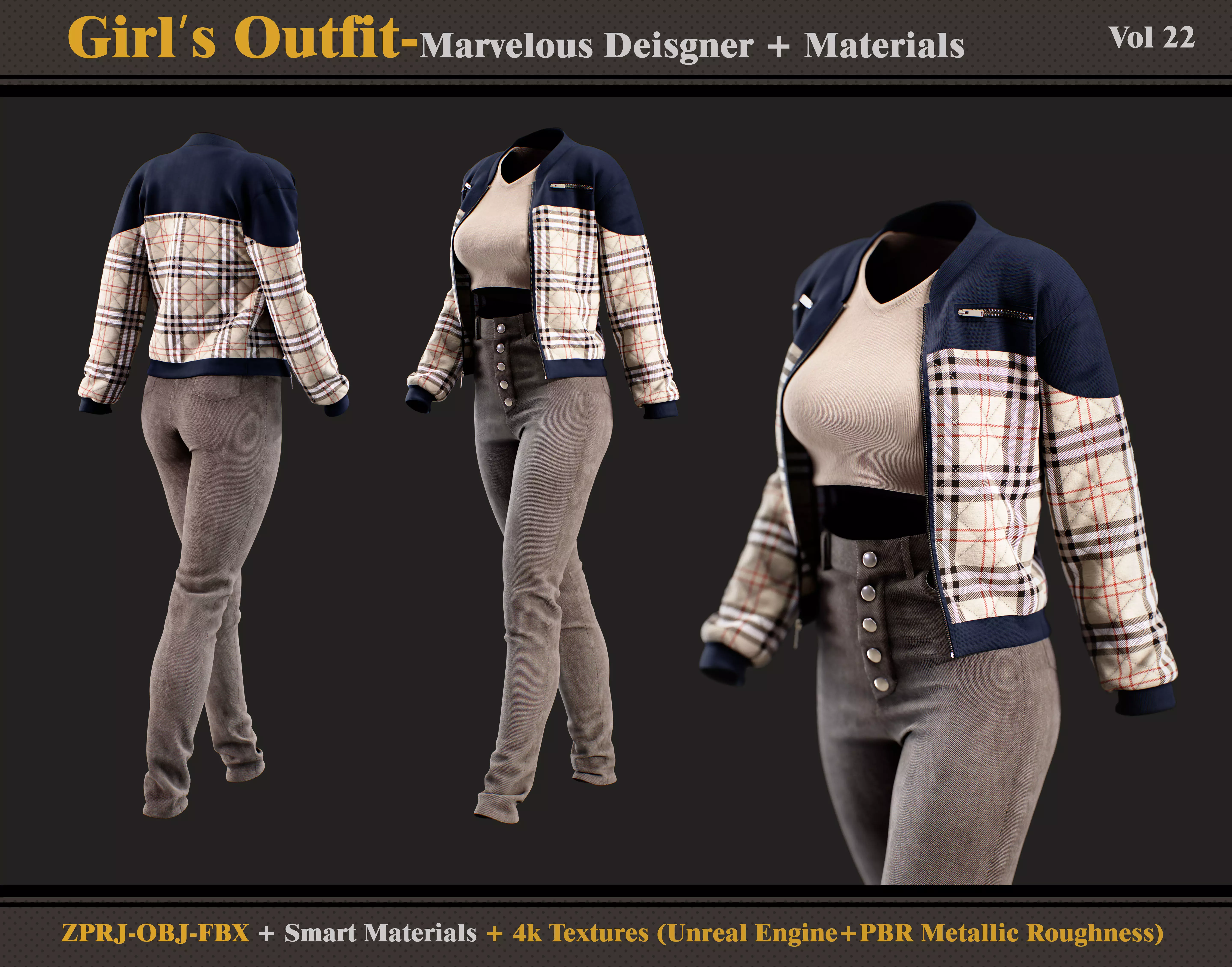 Girls Outfit- MD-Clo3d-  Smart Material -Textures - OBJ - FBX 3D model_0