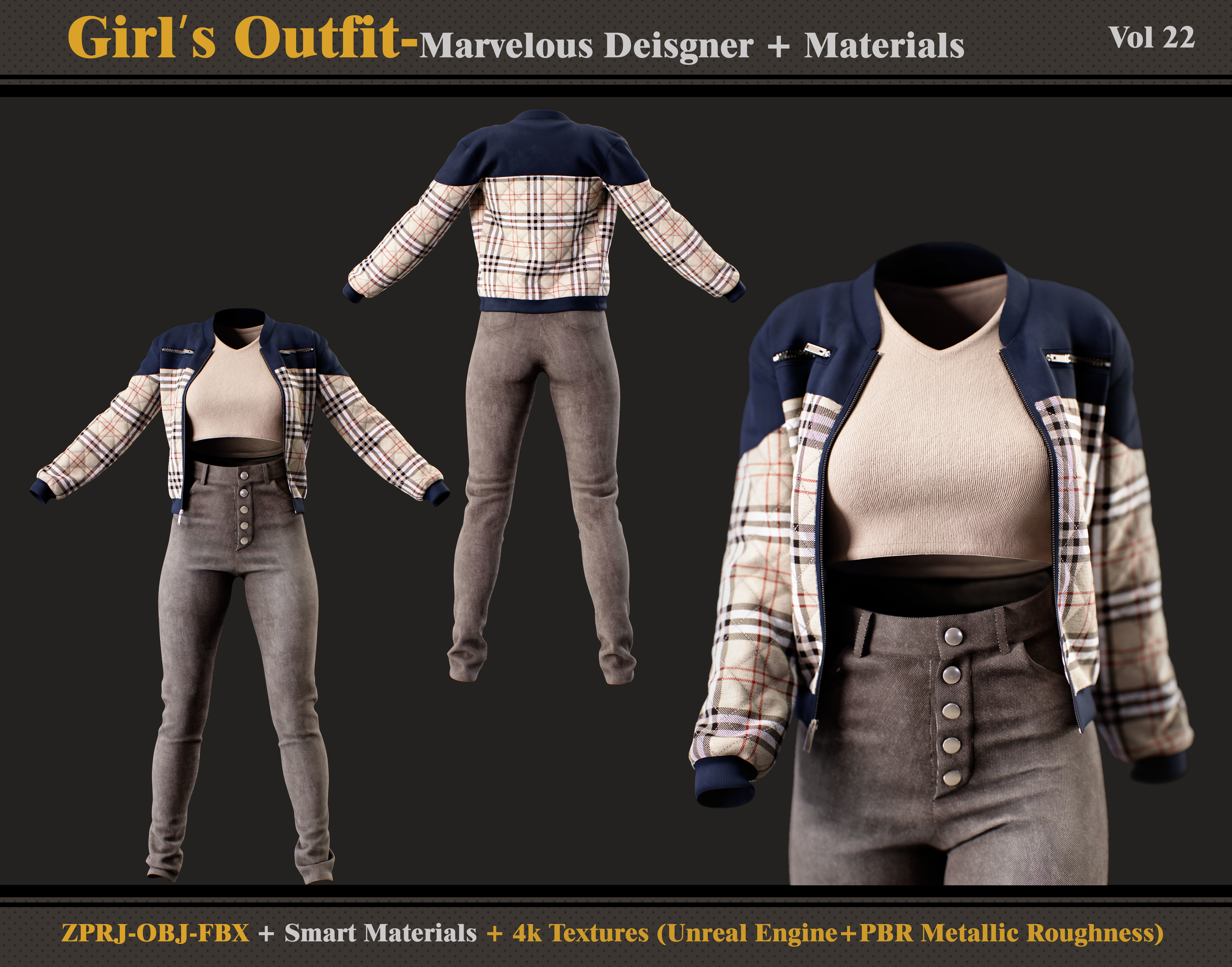 Girls Outfit- MD-Clo3d-  Smart Material -Textures - OBJ - FBX 3D model_1